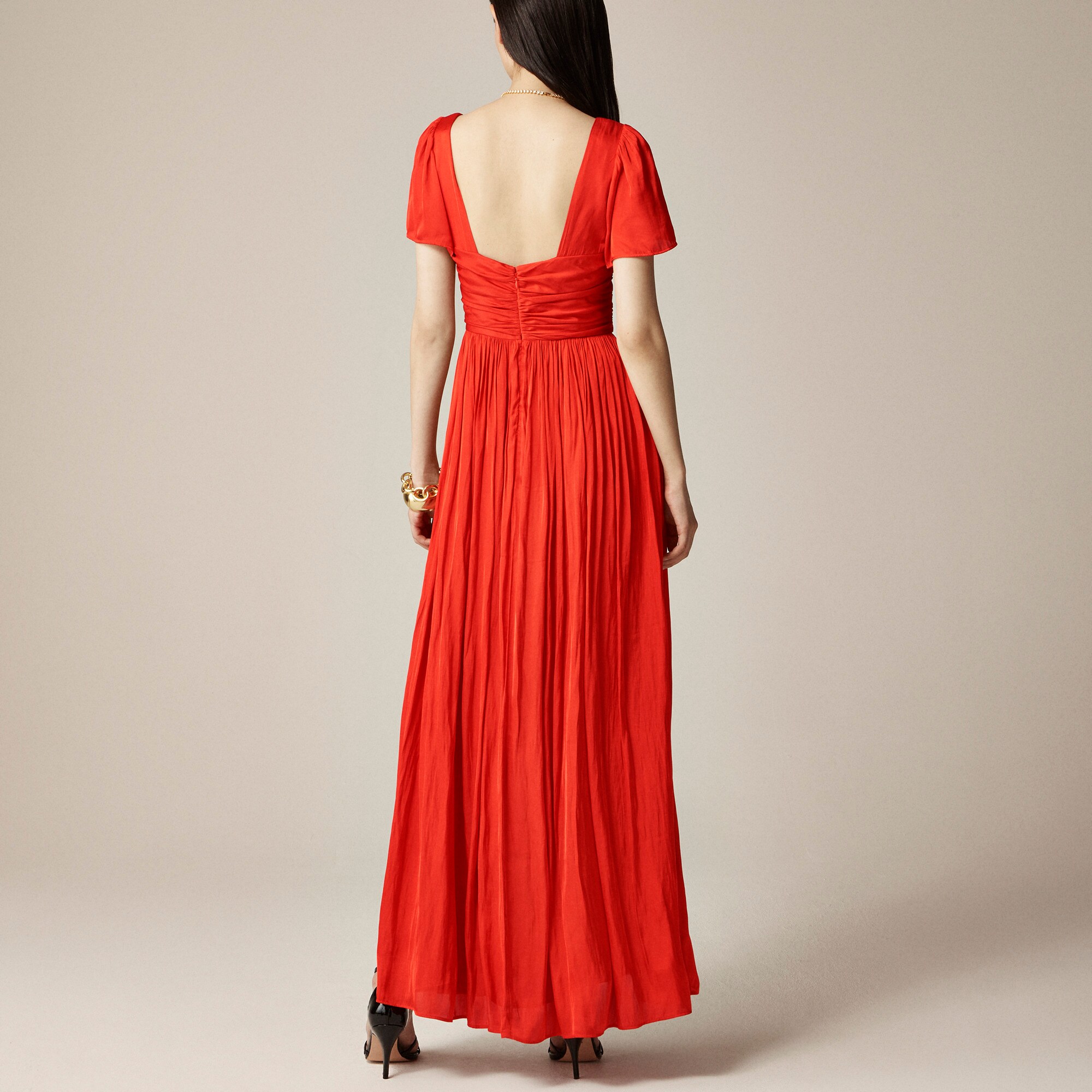 Collection flutter-sleeve maxi dress in luster georgette