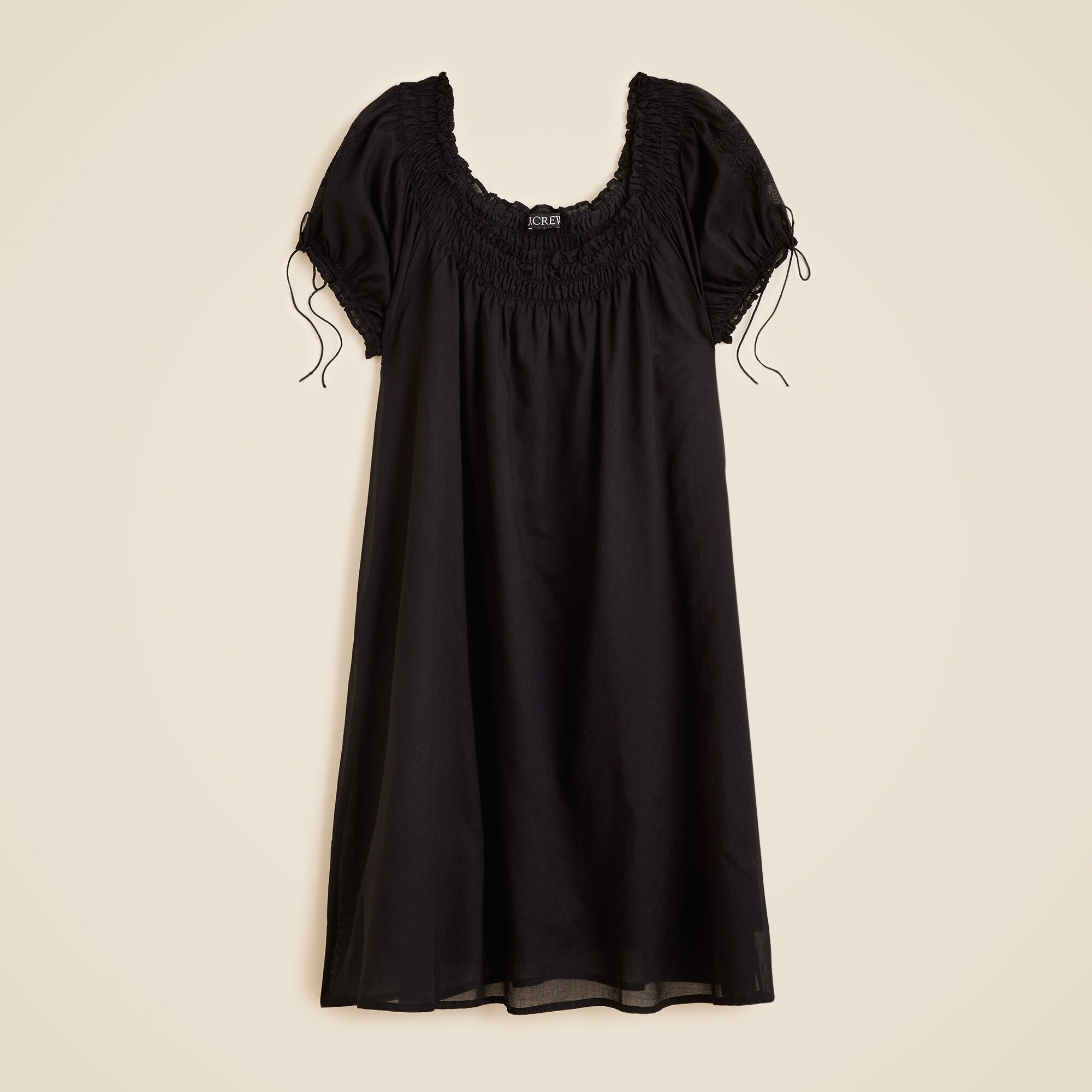  Smocked puff-sleeve mini dress in cotton voile