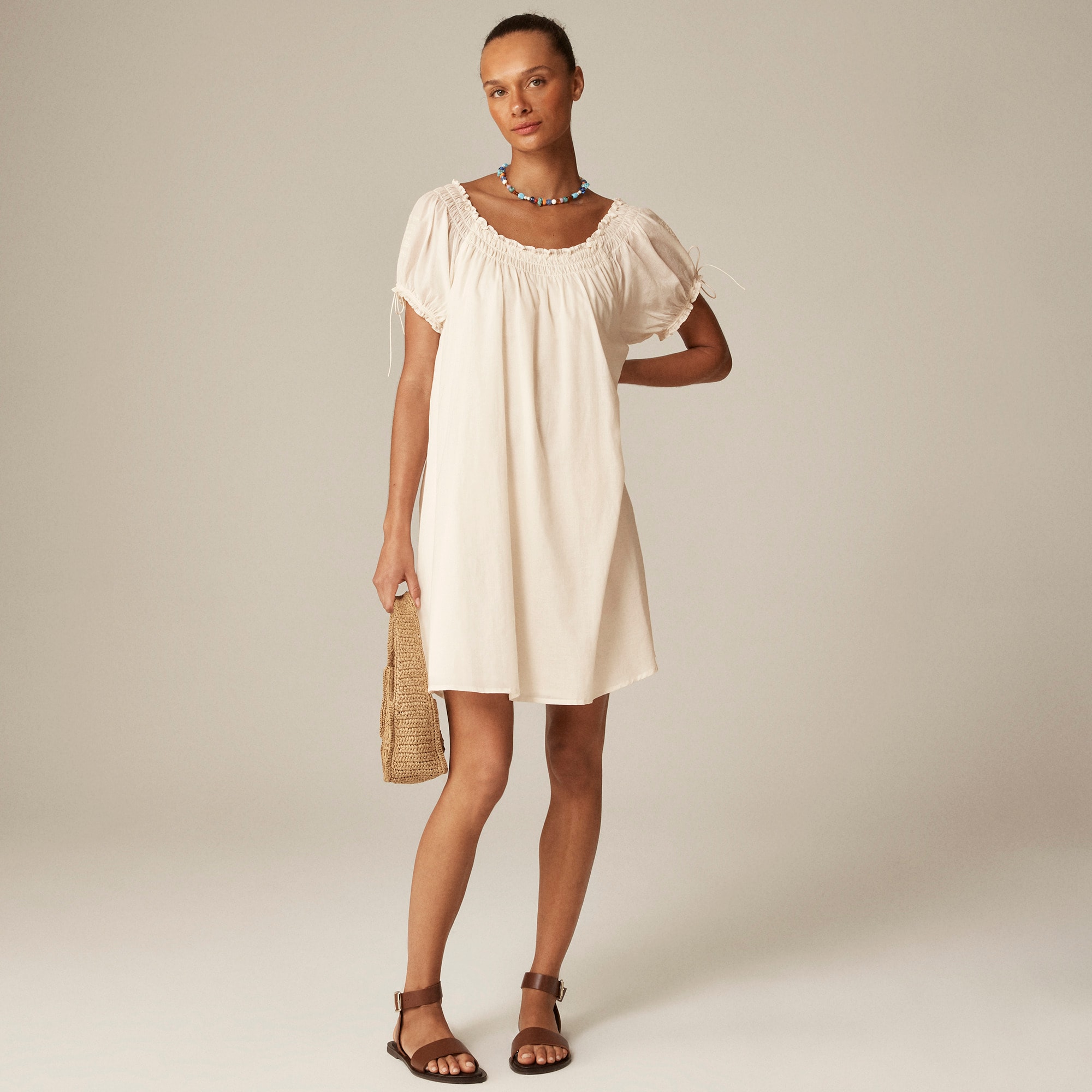 Smocked Puff-sleeve Mini Dress In Cotton Voile For Women | J.Crew