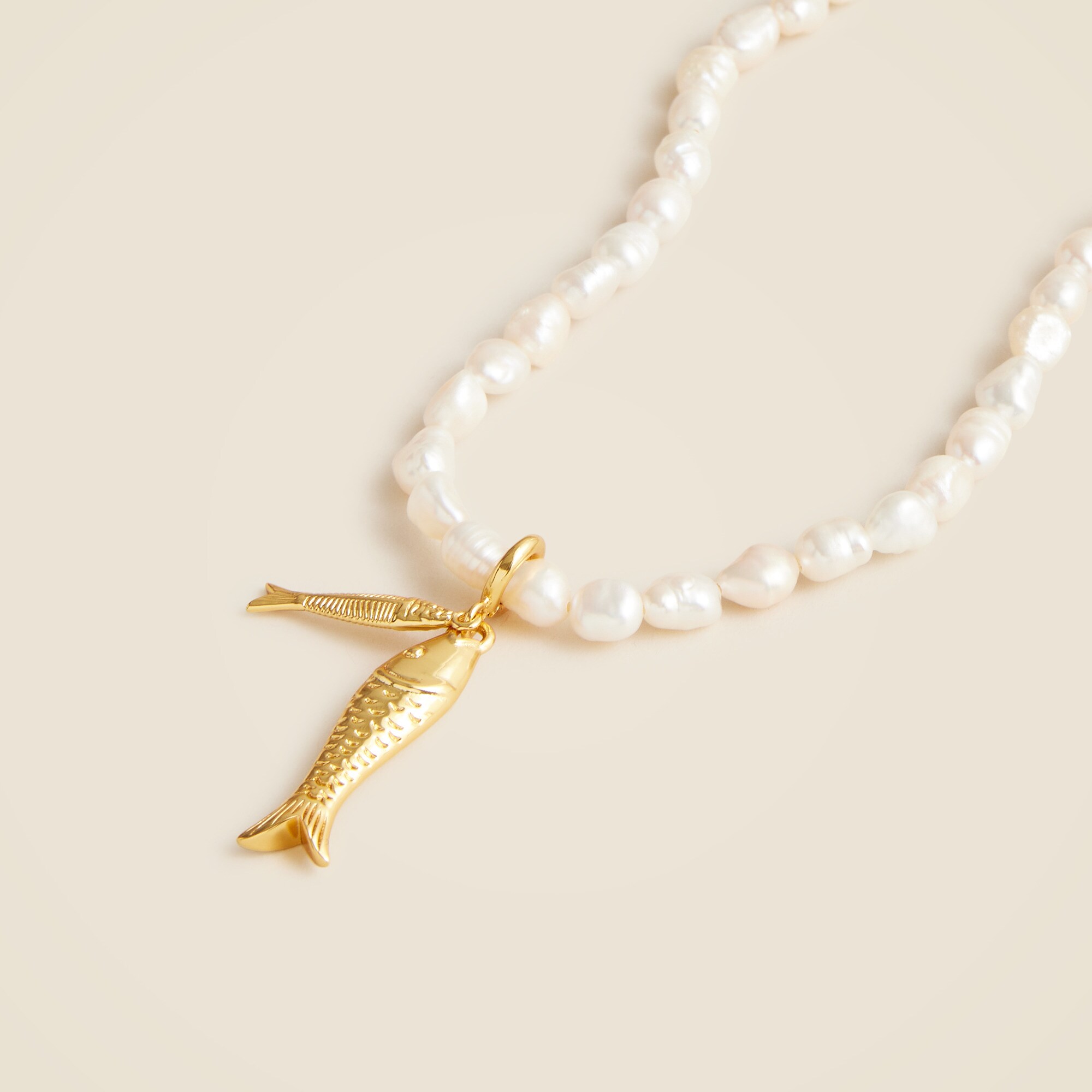 Nautical pearl fish charm necklace