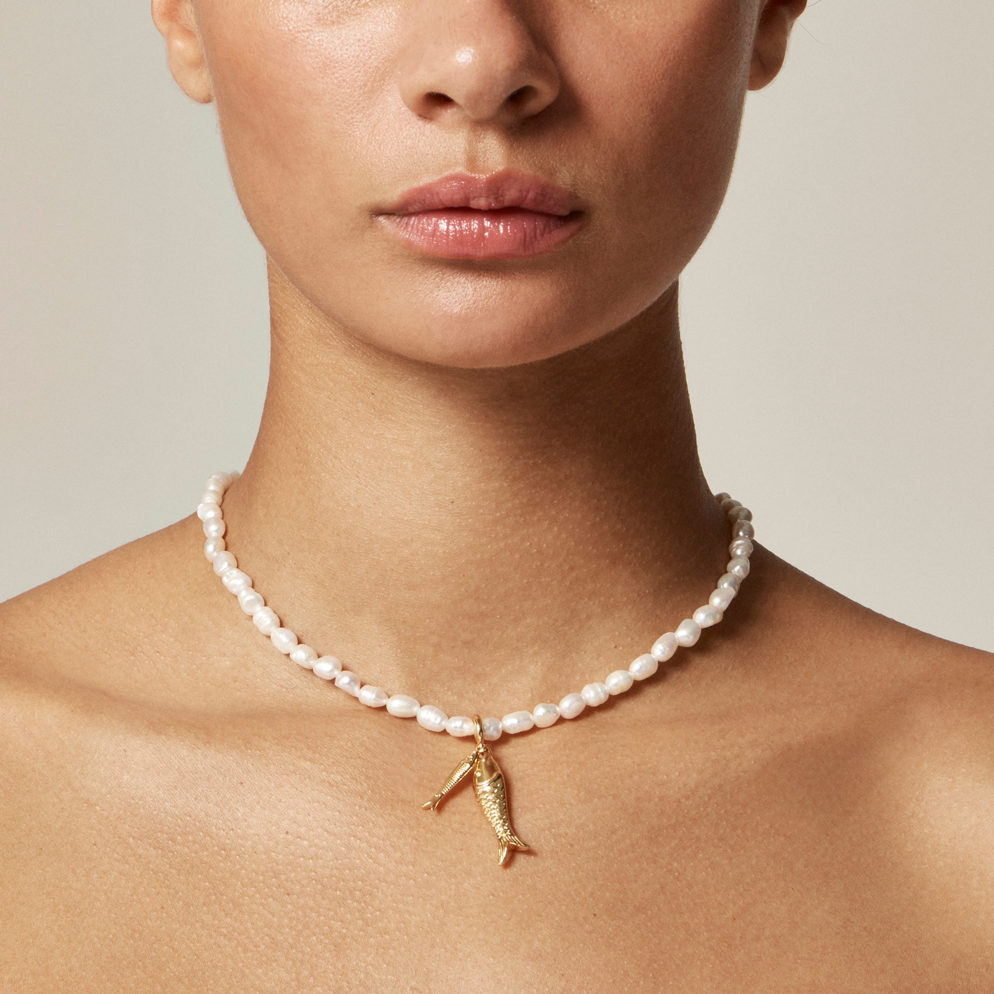  Nautical pearl fish charm necklace