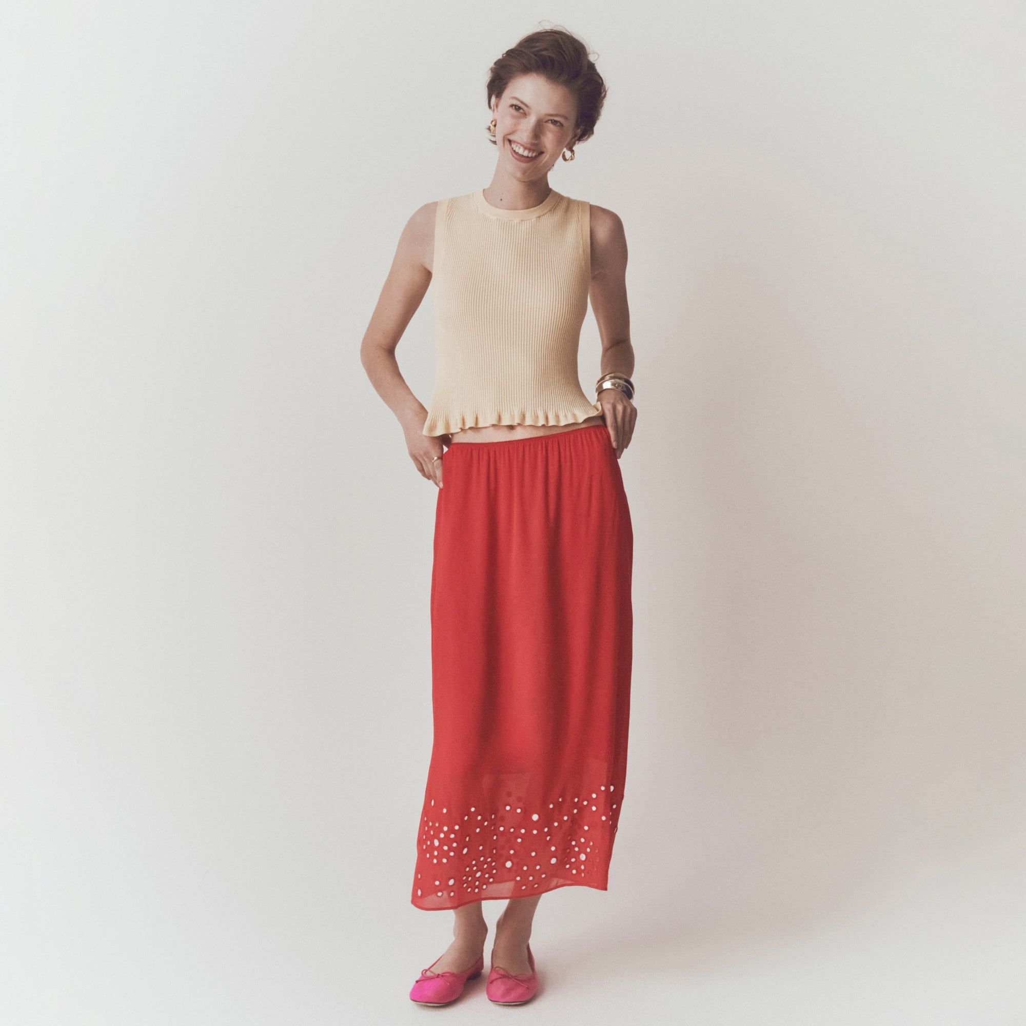 womens Chiffon slip skirt with mirror embellishments