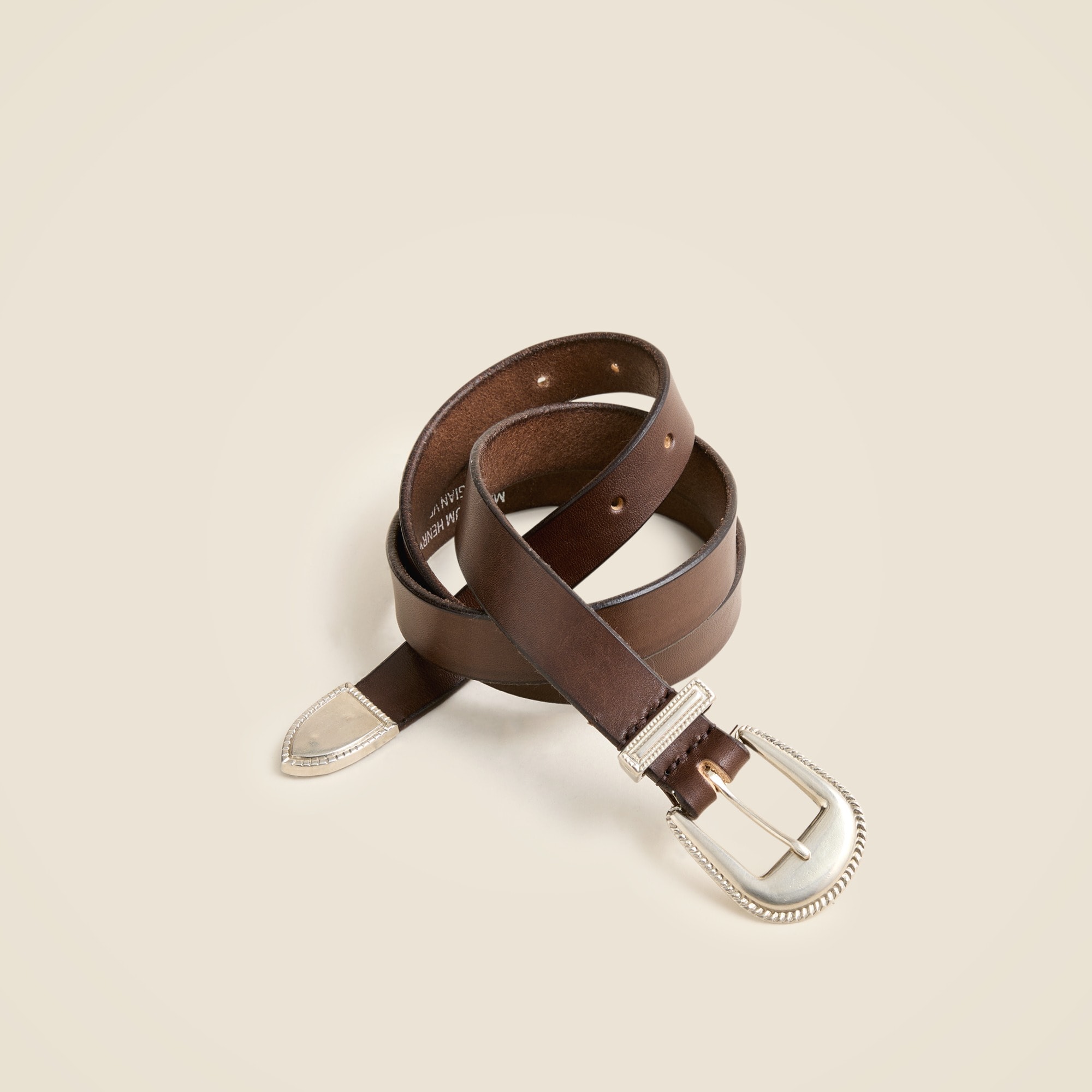 mens Maximum Henry X J.Crew leather western belt with brass buckle