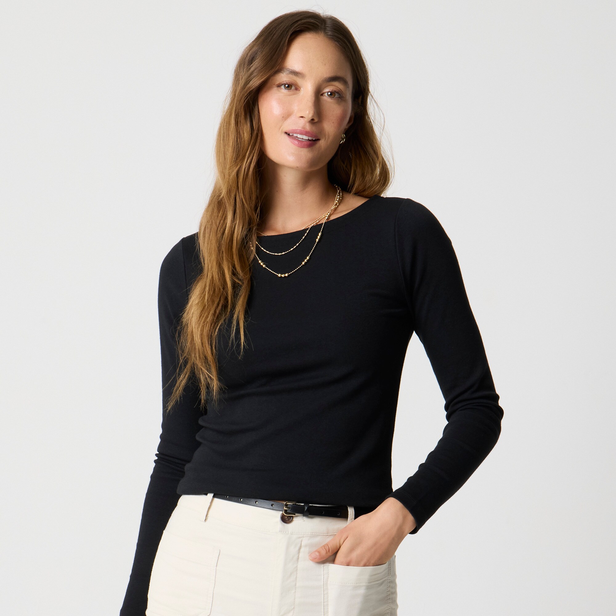 Long-sleeve boatneck everyday tee