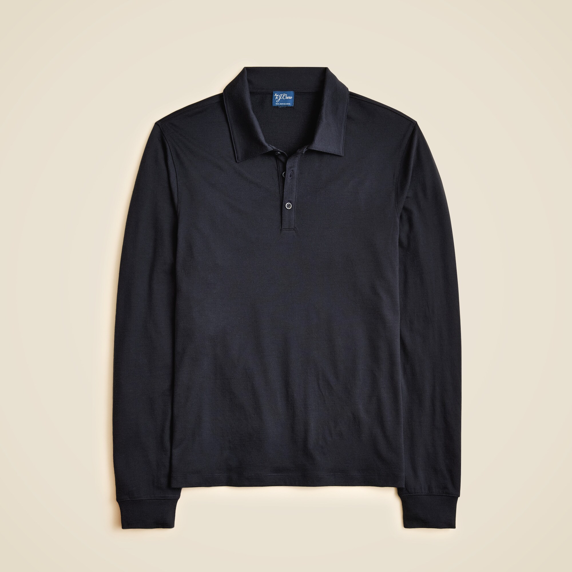 Long-sleeve merino wool polo shirt