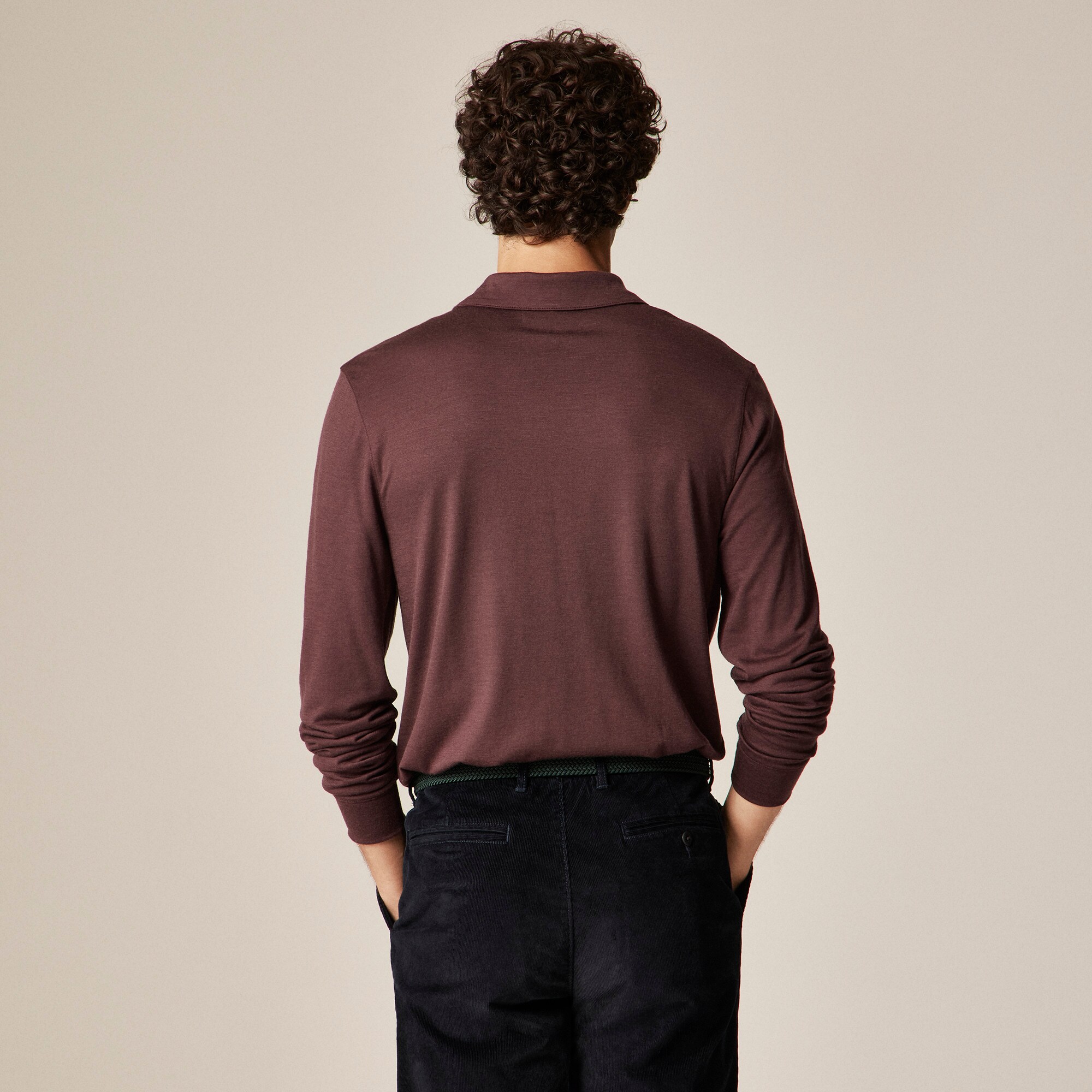 Long-sleeve merino wool polo shirt - thumbnail 2