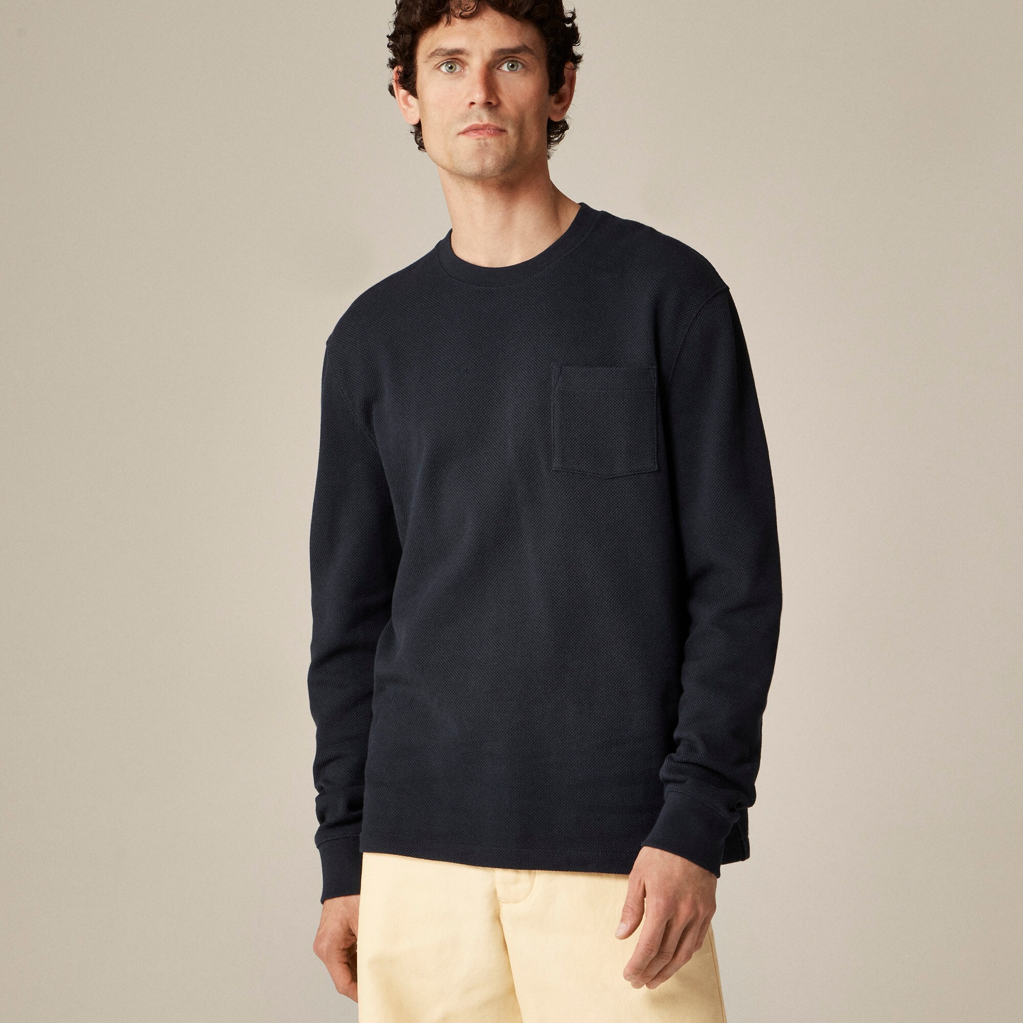 Long-sleeve Macropiqué Cotton T-shirt For Men | J.Crew