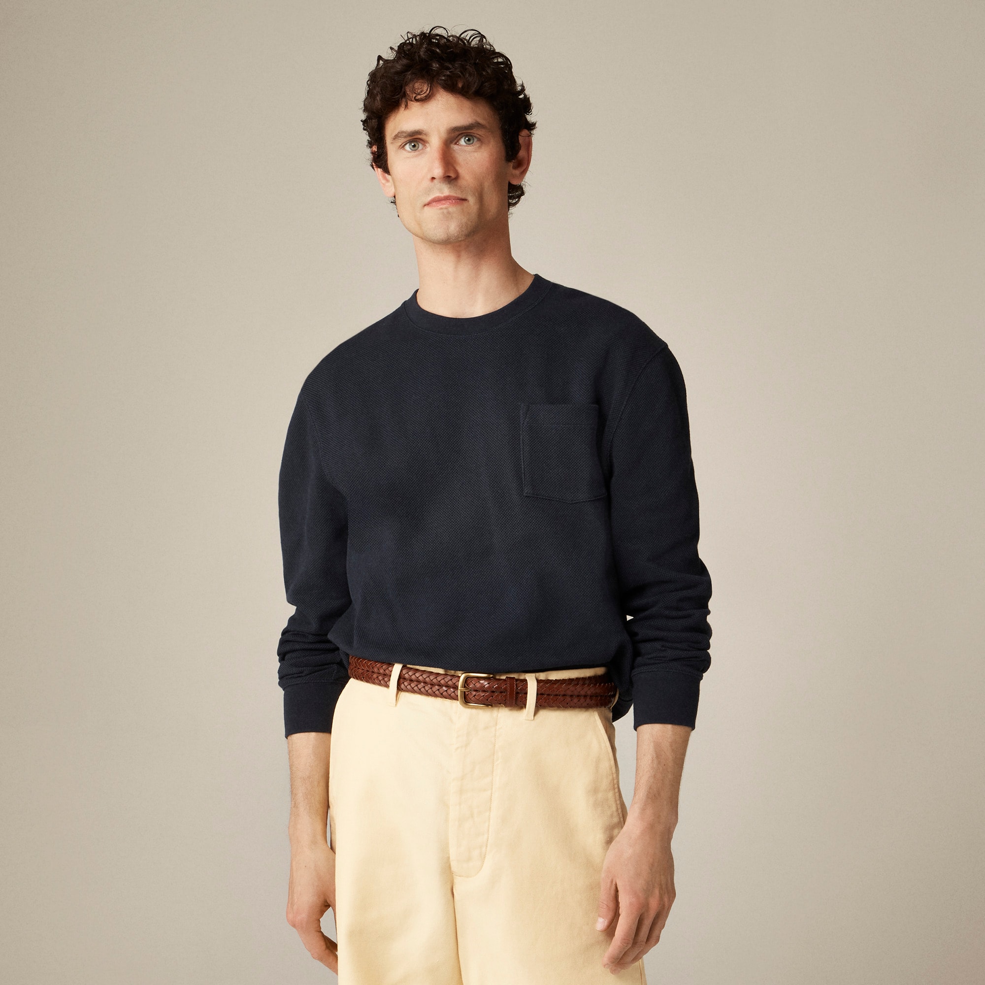  Long-sleeve macropiqu&eacute; cotton T-shirt