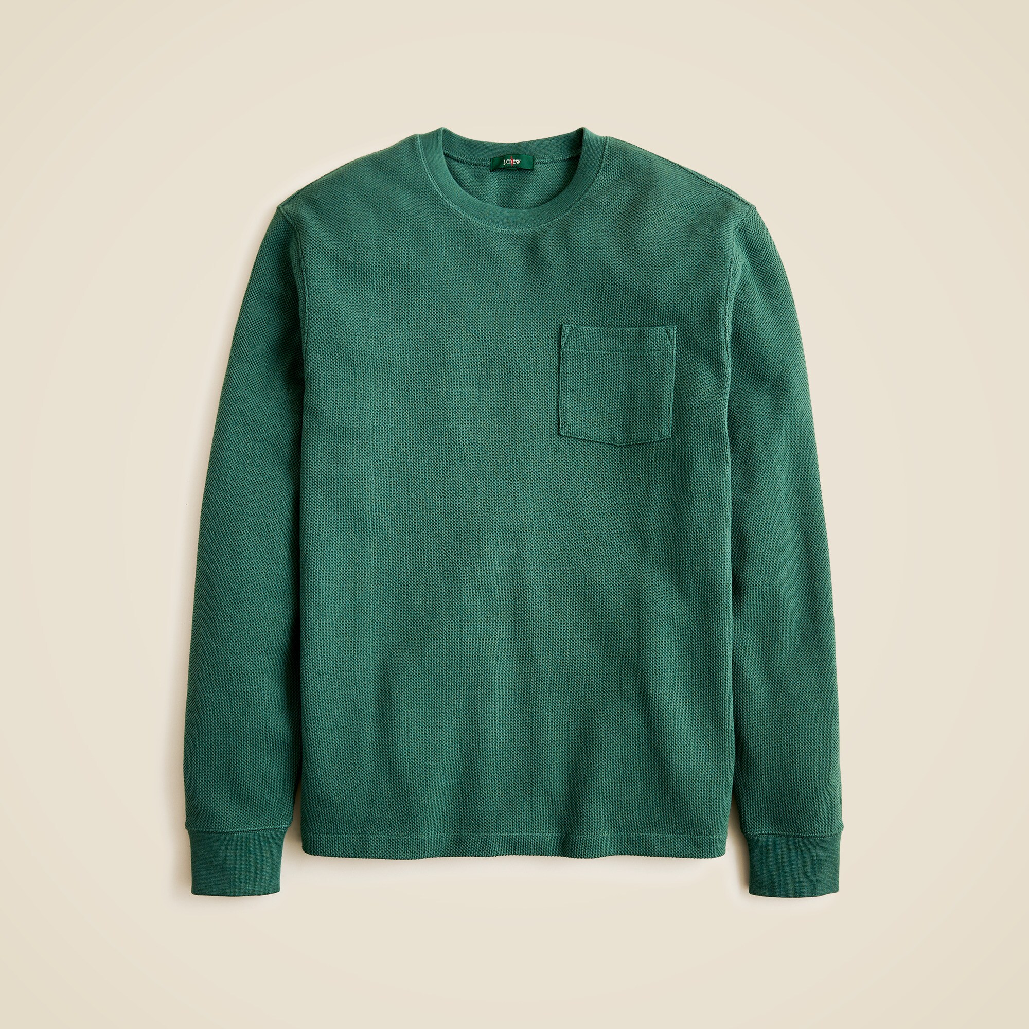 Long-sleeve macropiqué cotton T-shirt