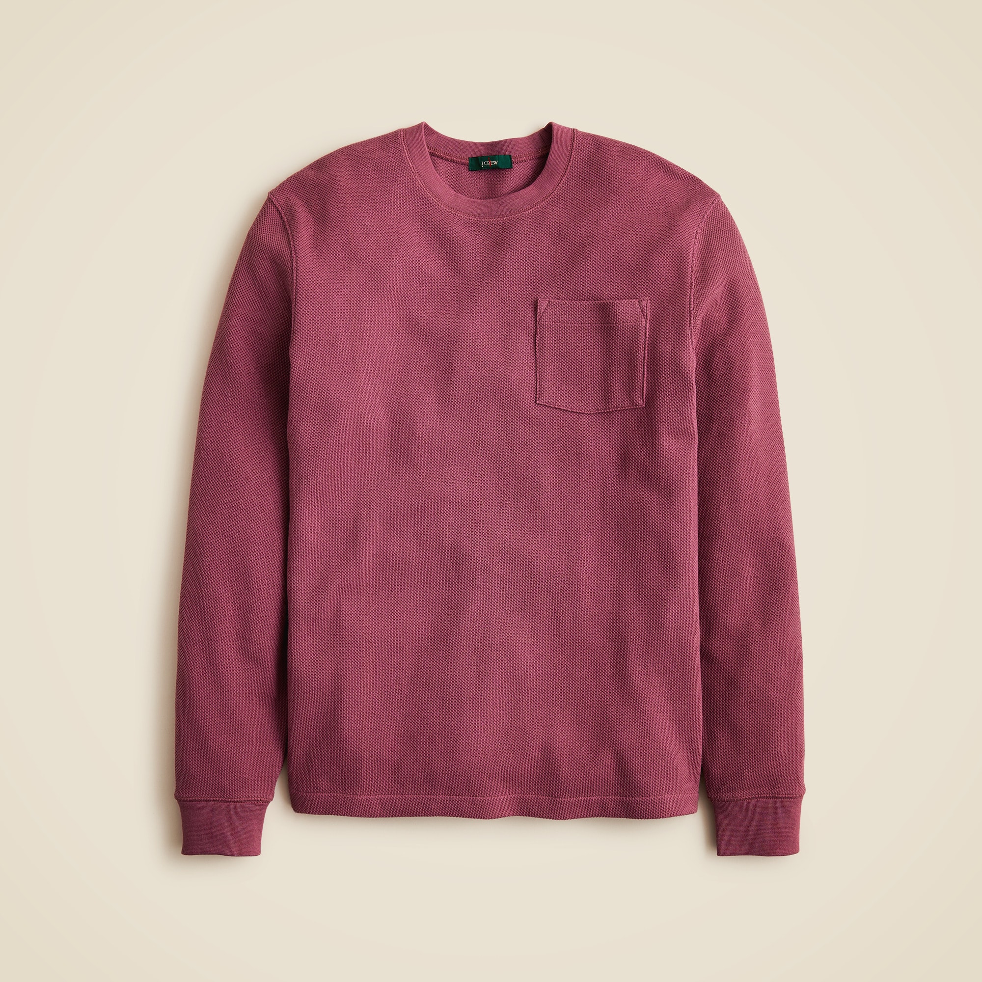 Long-sleeve macropiqué cotton T-shirt