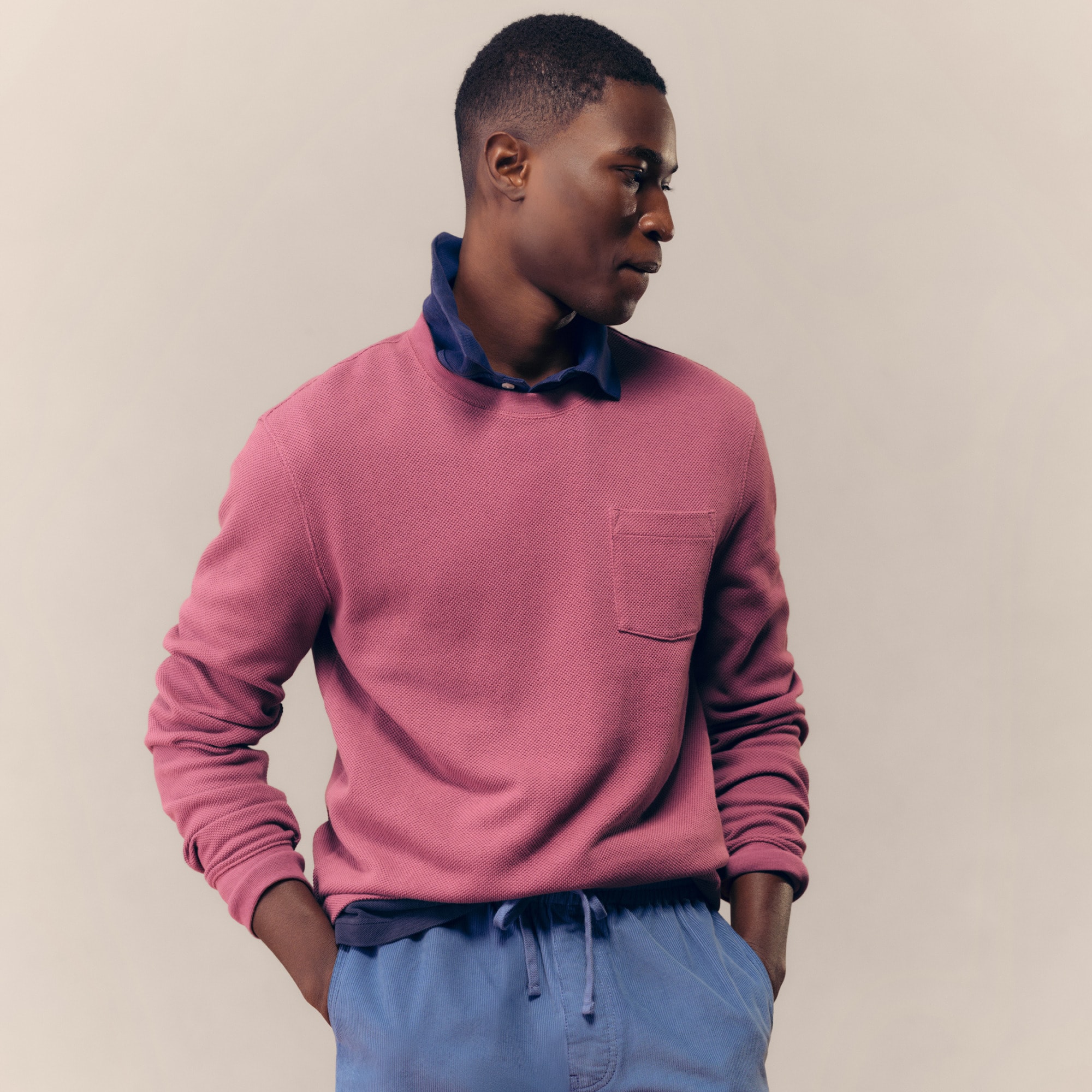 mens Long-sleeve macropiqu&eacute; cotton T-shirt