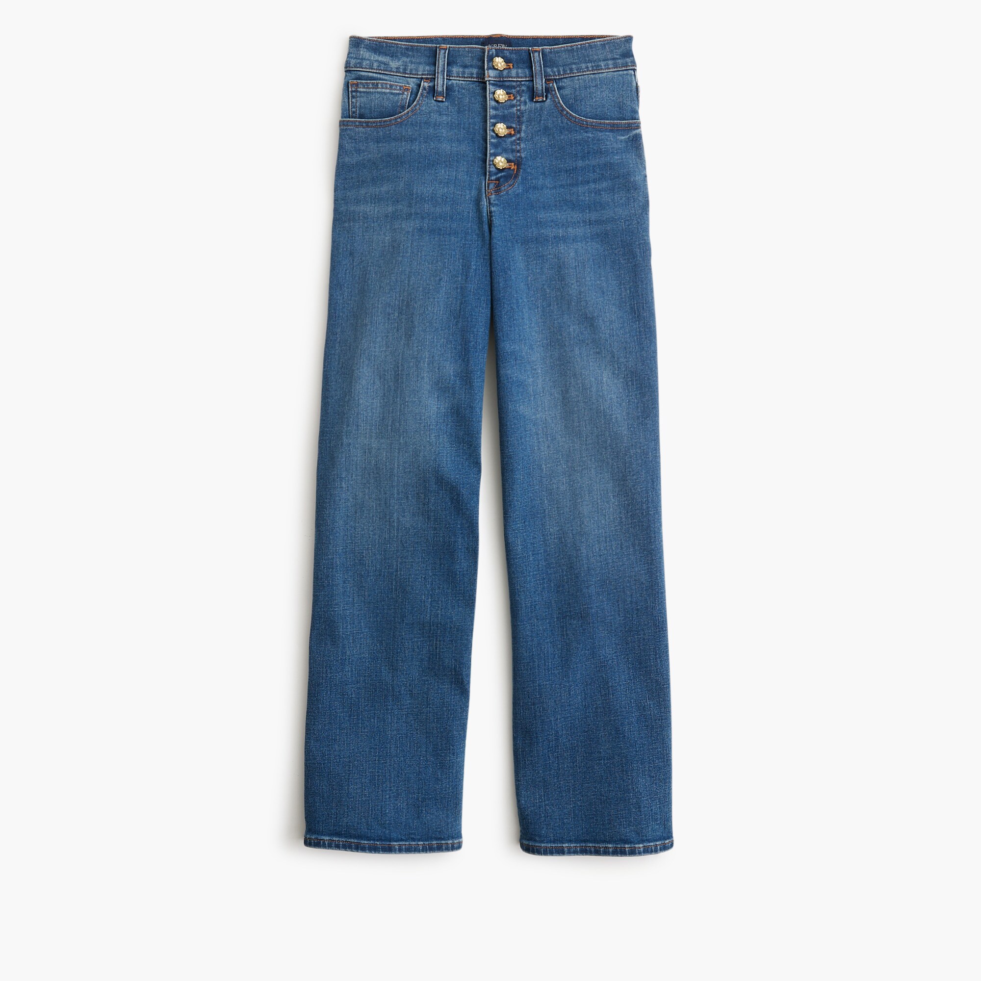 wide-leg cropped flower button-fly jean in all-day stretch for women