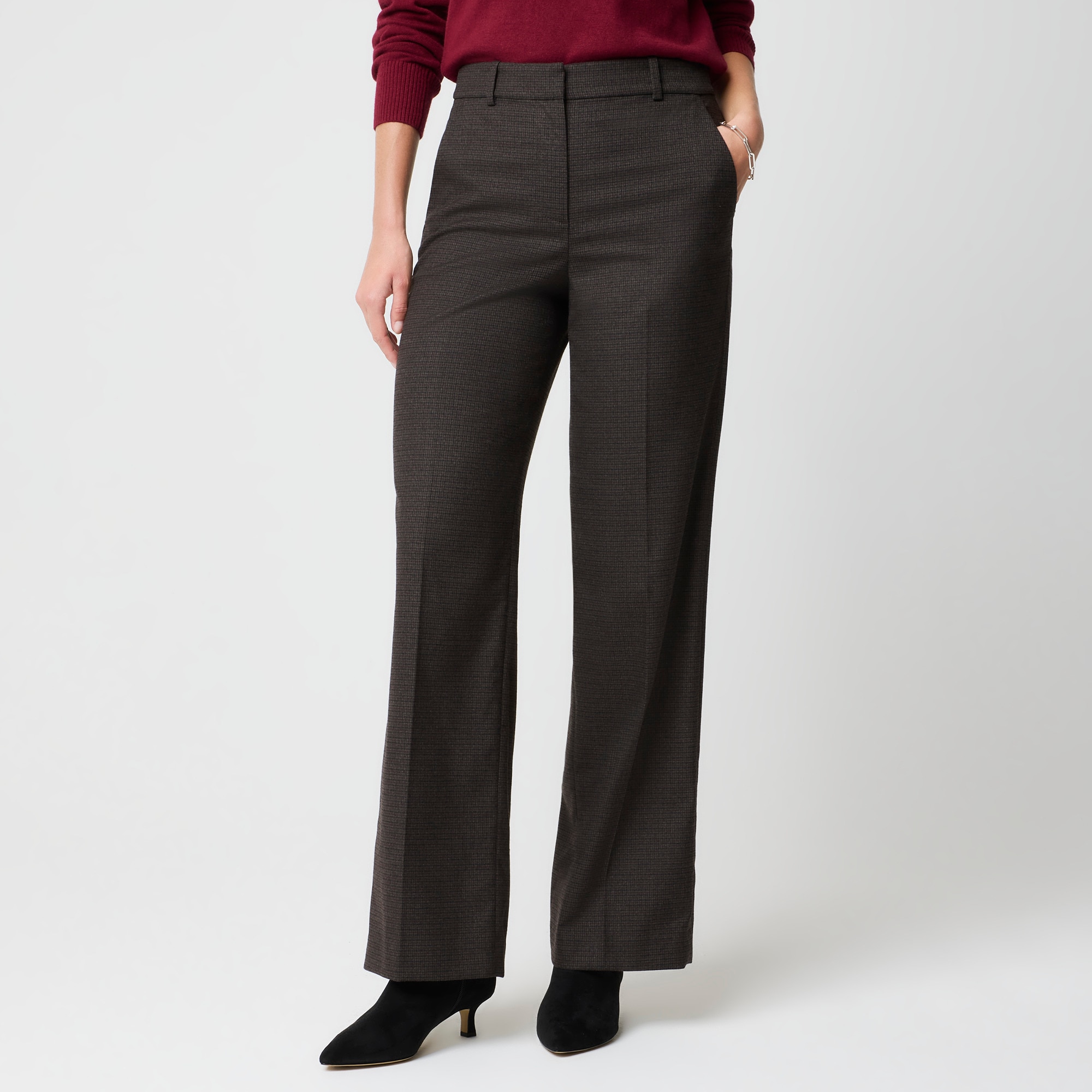 Petite Remy plaid full-length high-rise wide-leg pant