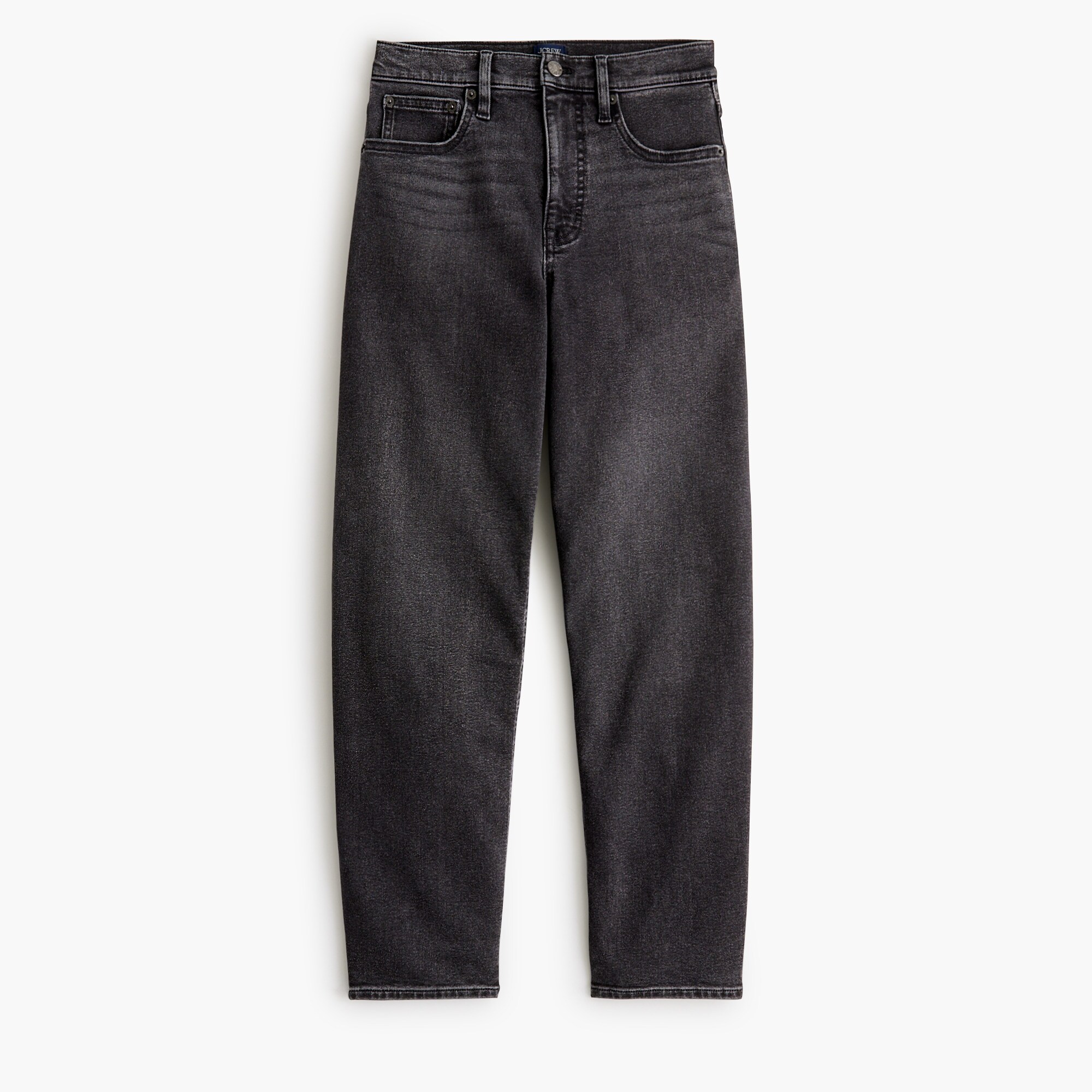 Petite washed black barrel-leg jean in all-day stretch