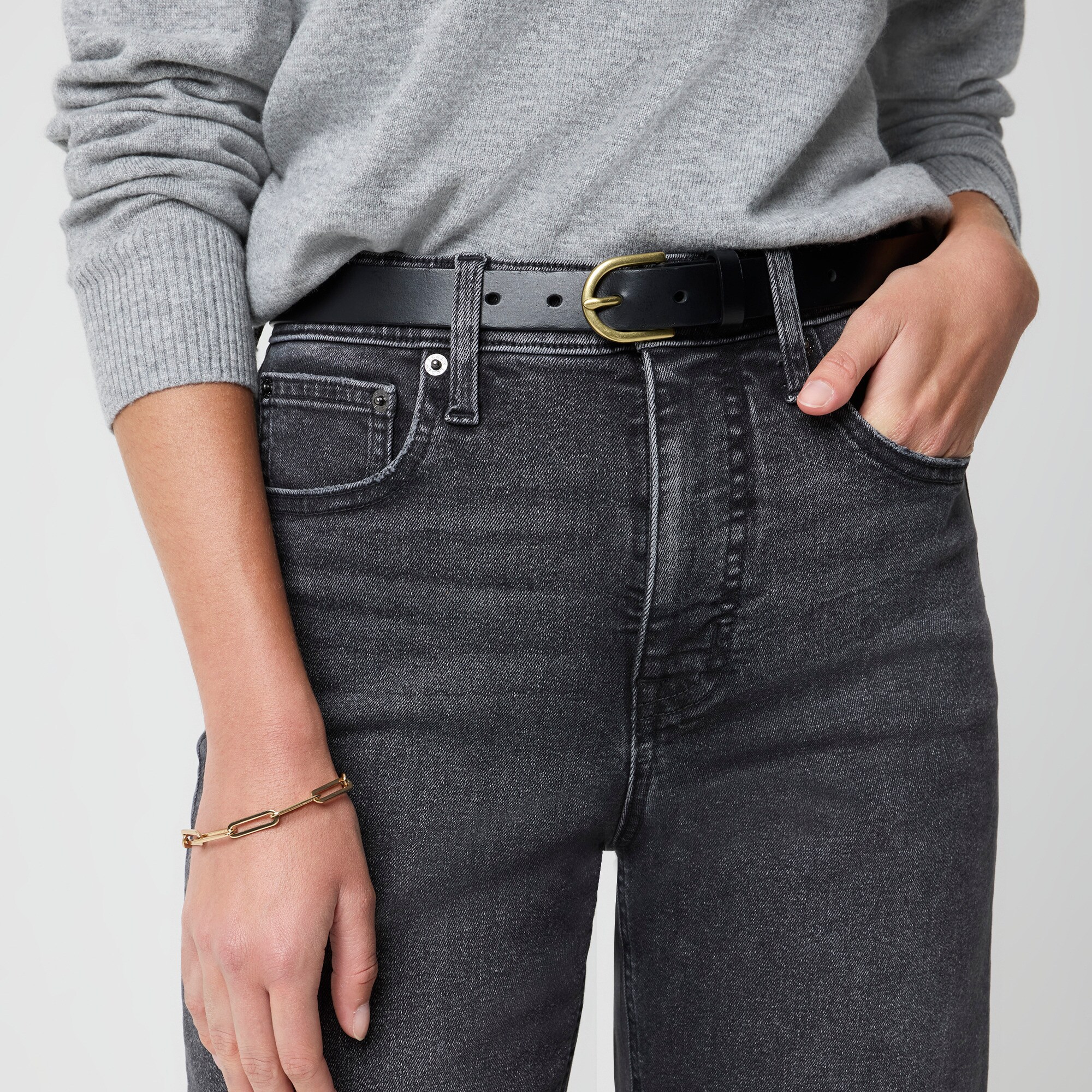 Petite washed black barrel-leg jean in all-day stretch