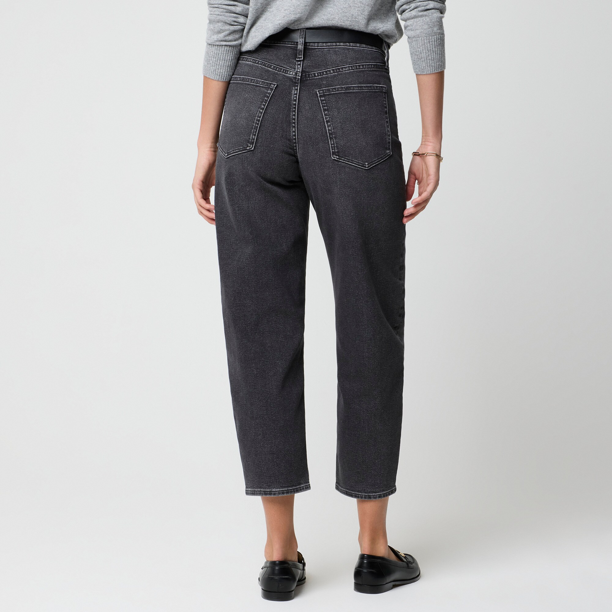 Petite washed black barrel-leg jean in all-day stretch