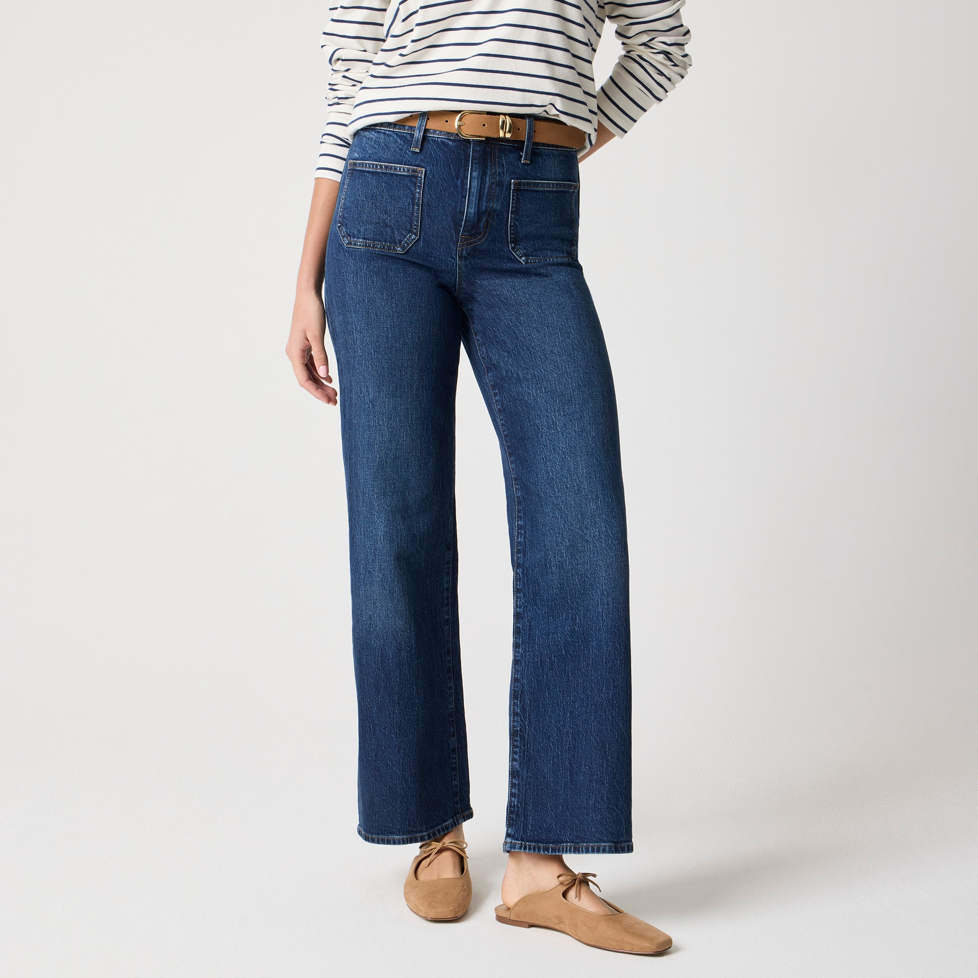 Slim wide-leg patch-pocket jean