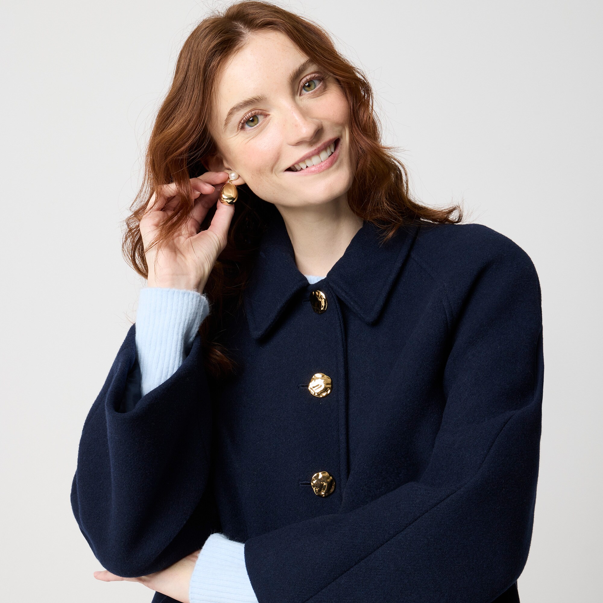 Cropped wool-blend swing coat