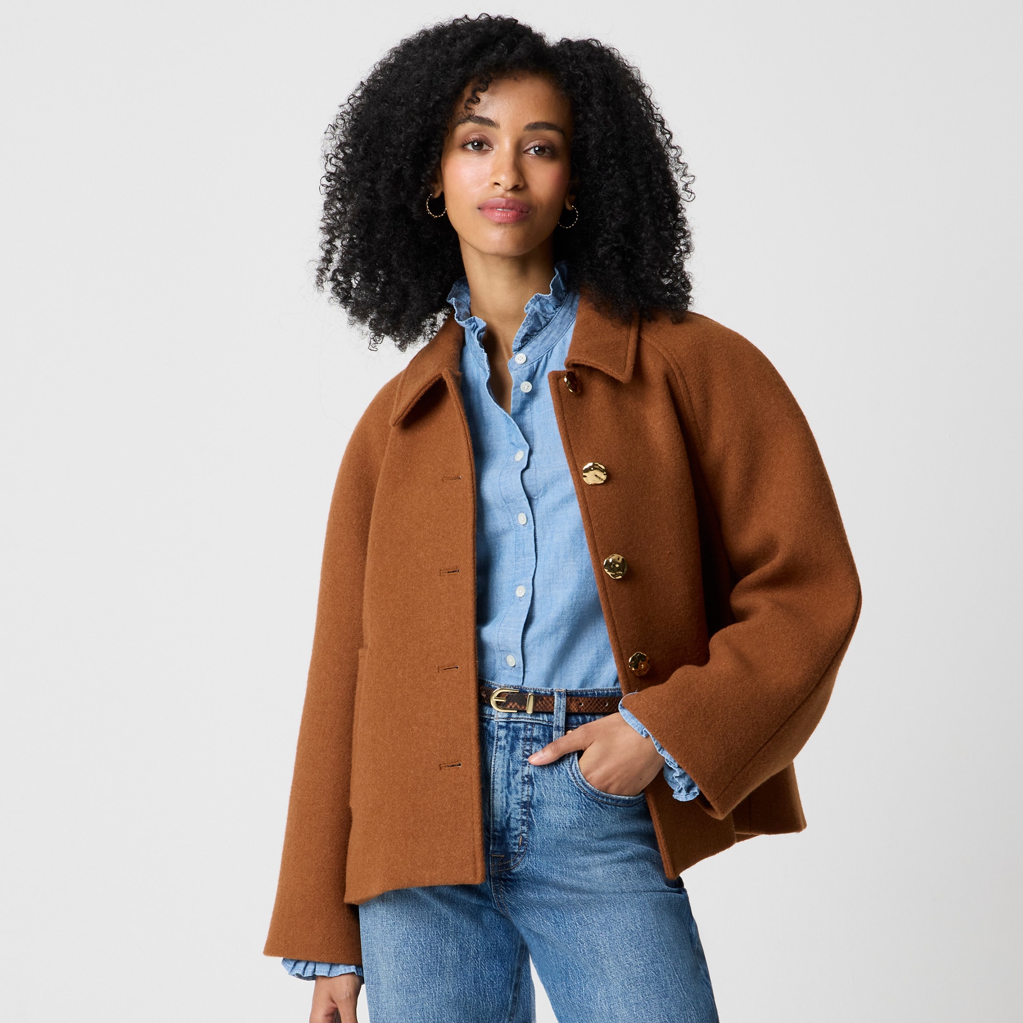 Cropped wool-blend swing coat