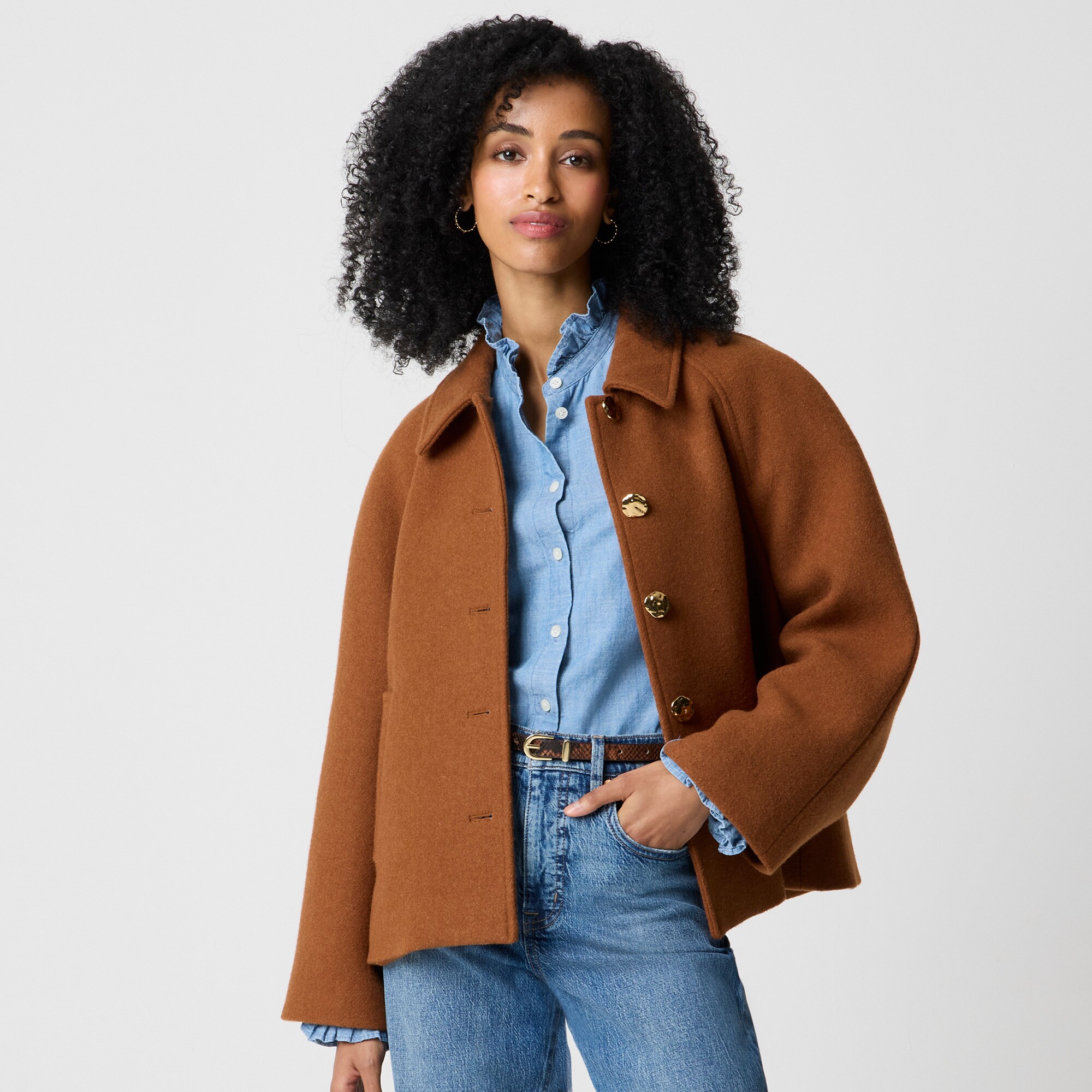 Cropped Wool-blend Swing Coat For Women | Factory