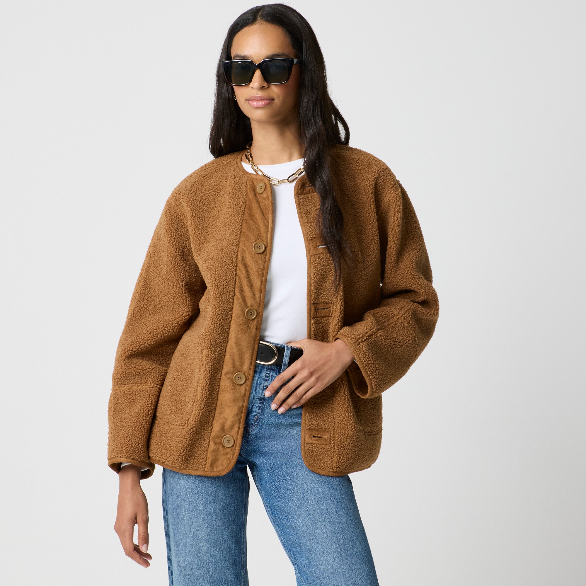 Reversible sherpa and faux-suede jacket