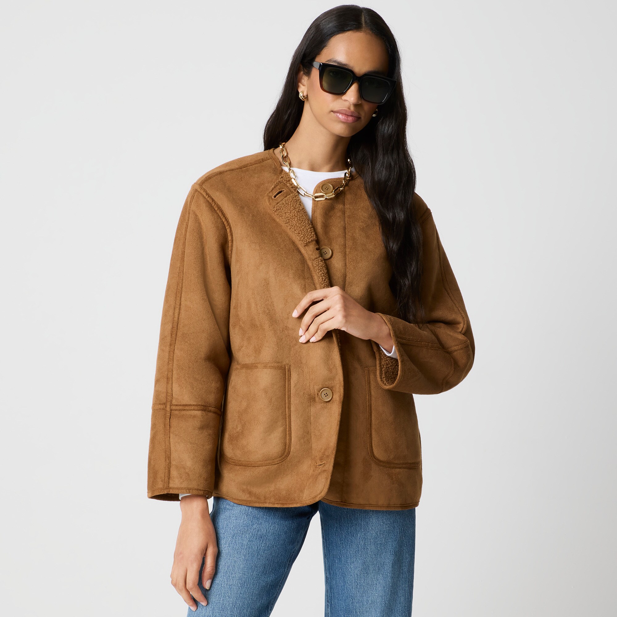 womens Reversible sherpa and faux-suede jacket