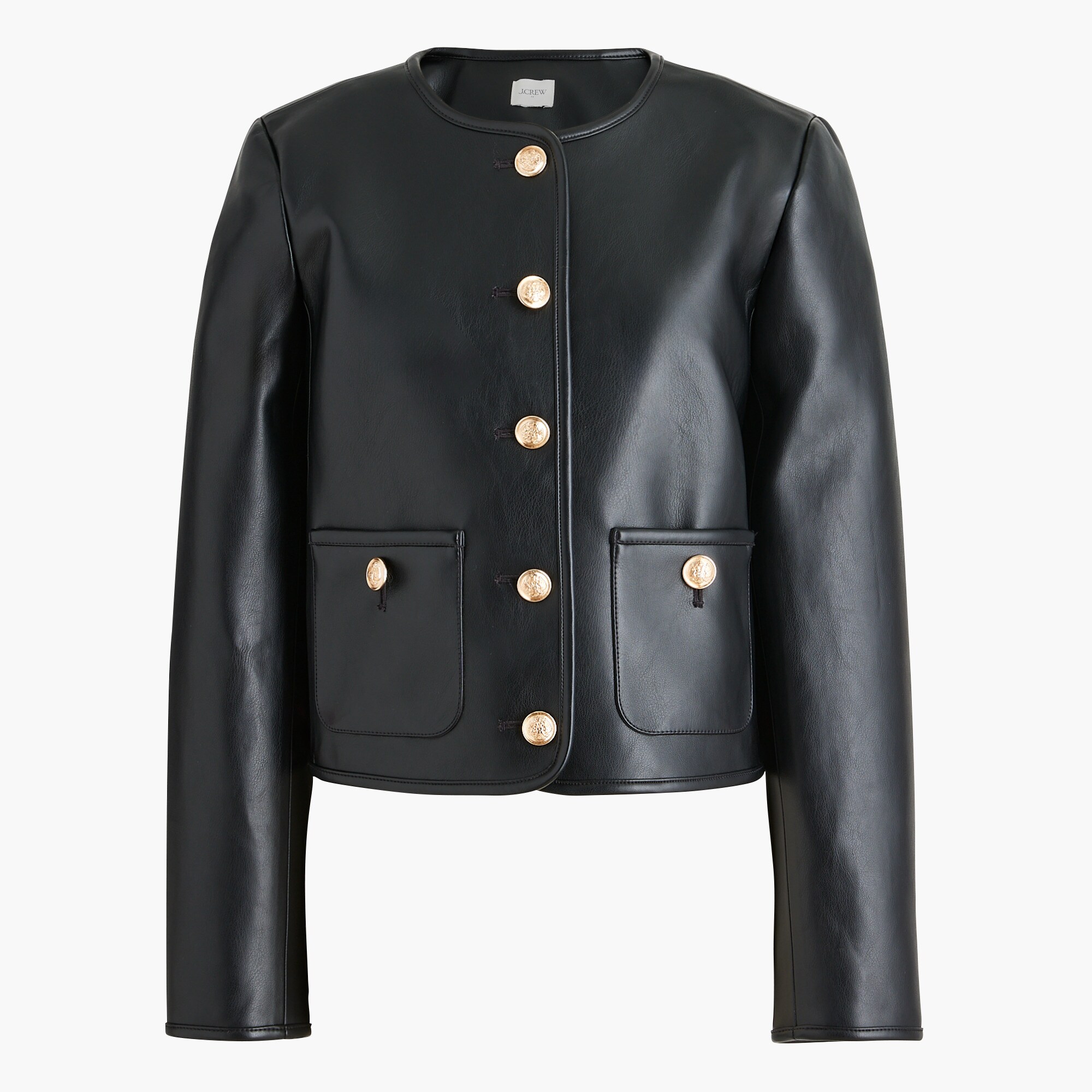 Patch pocket faux-leather lady jacket