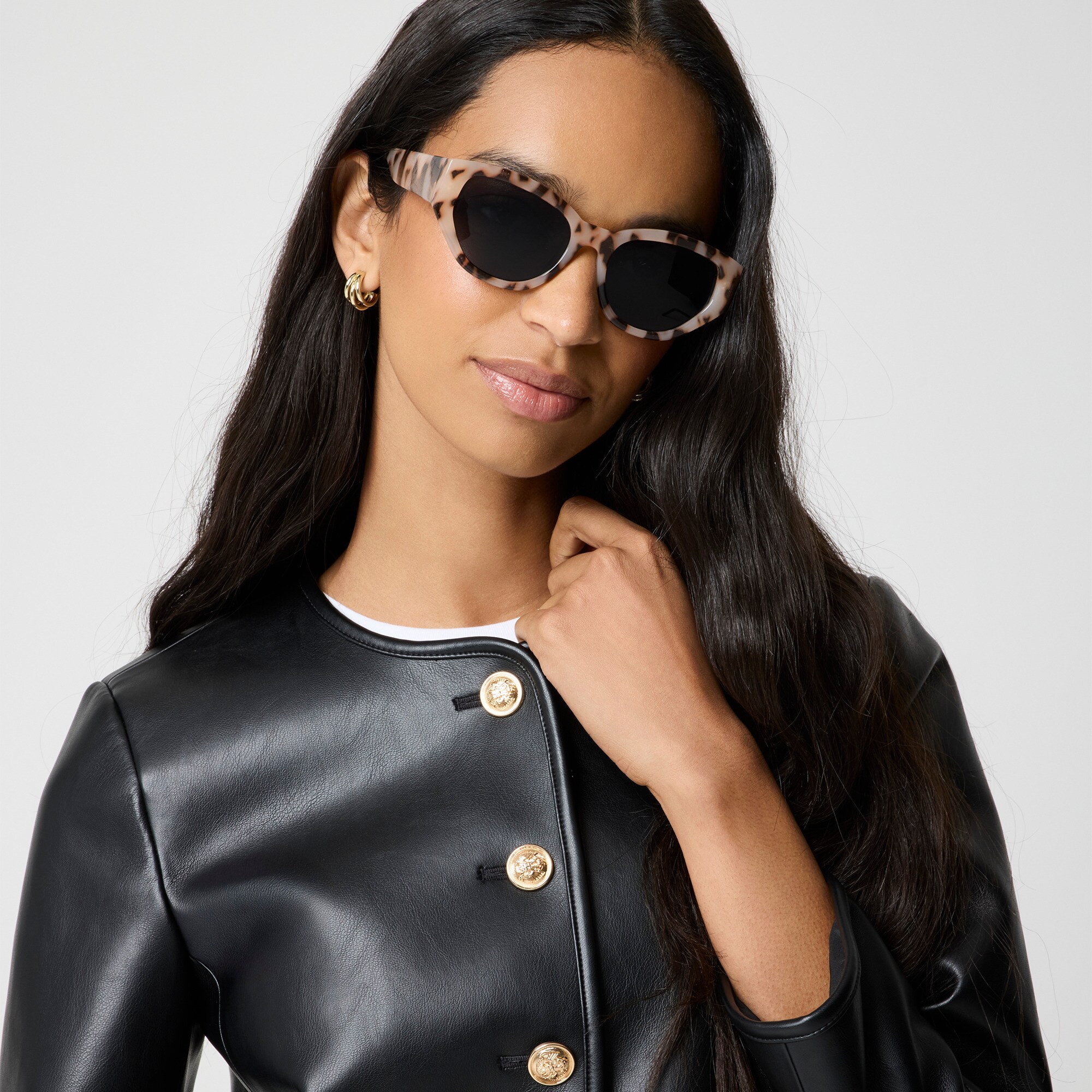 Patch pocket faux-leather lady jacket