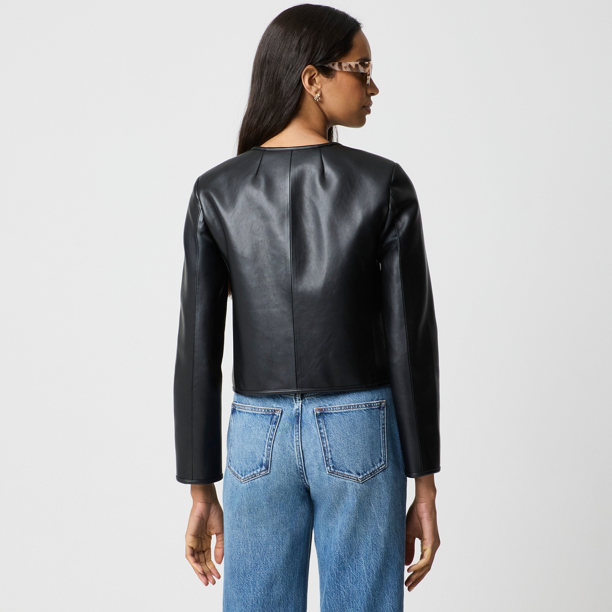 Patch pocket faux-leather lady jacket