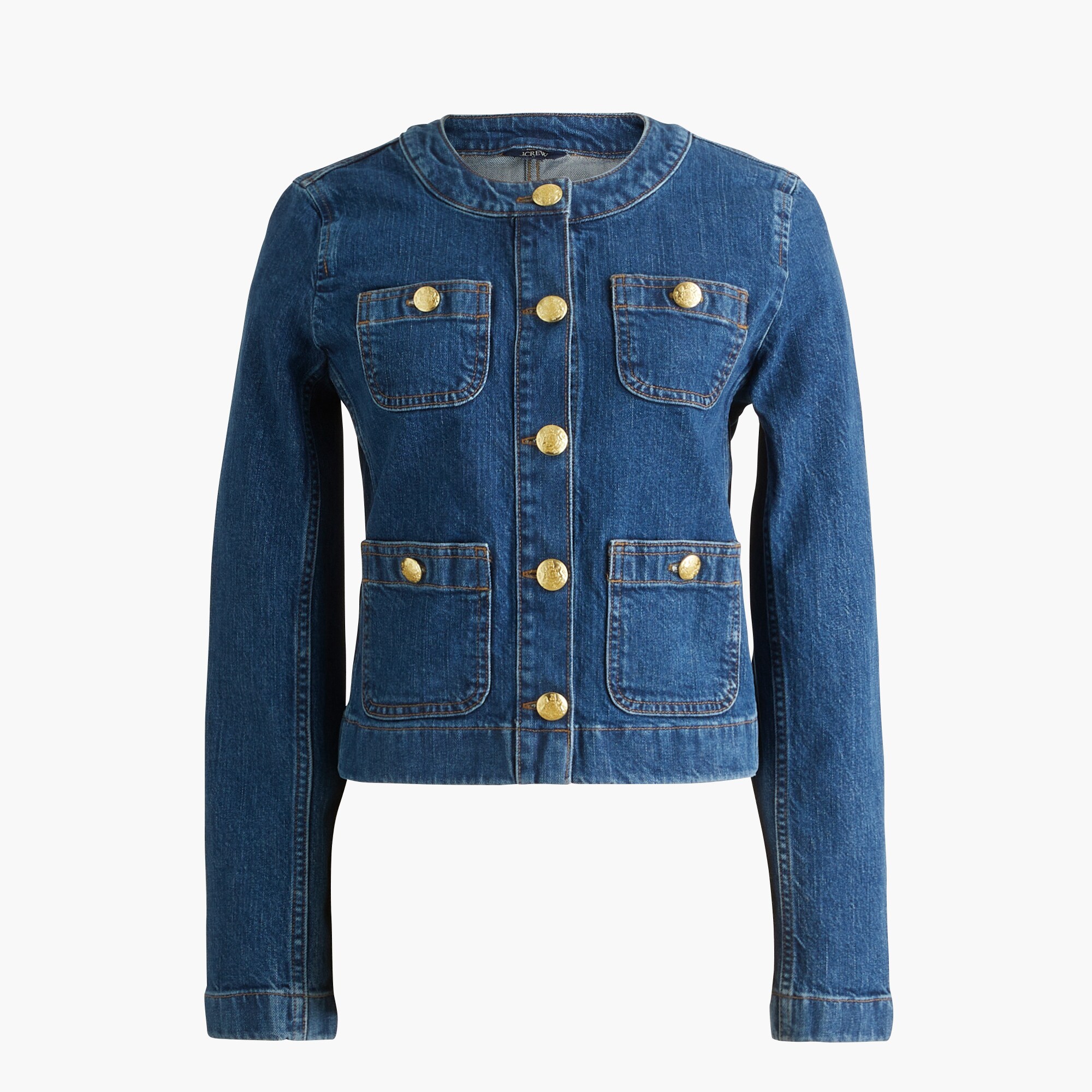 denim patch-pocket lady jacket for women