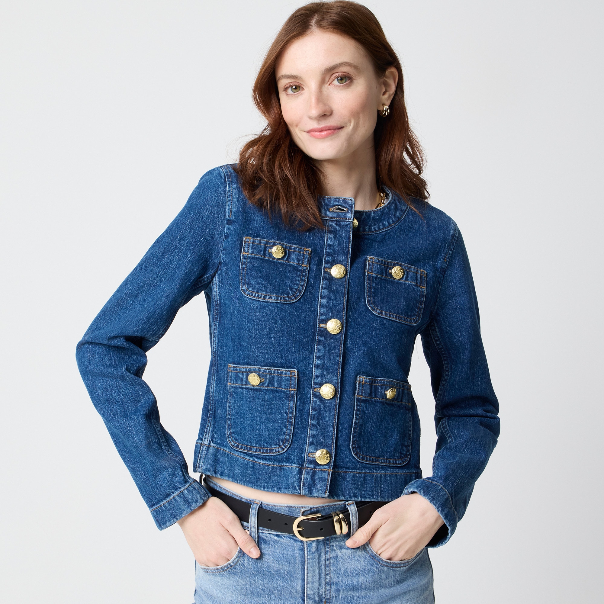 womens Denim patch-pocket lady jacket