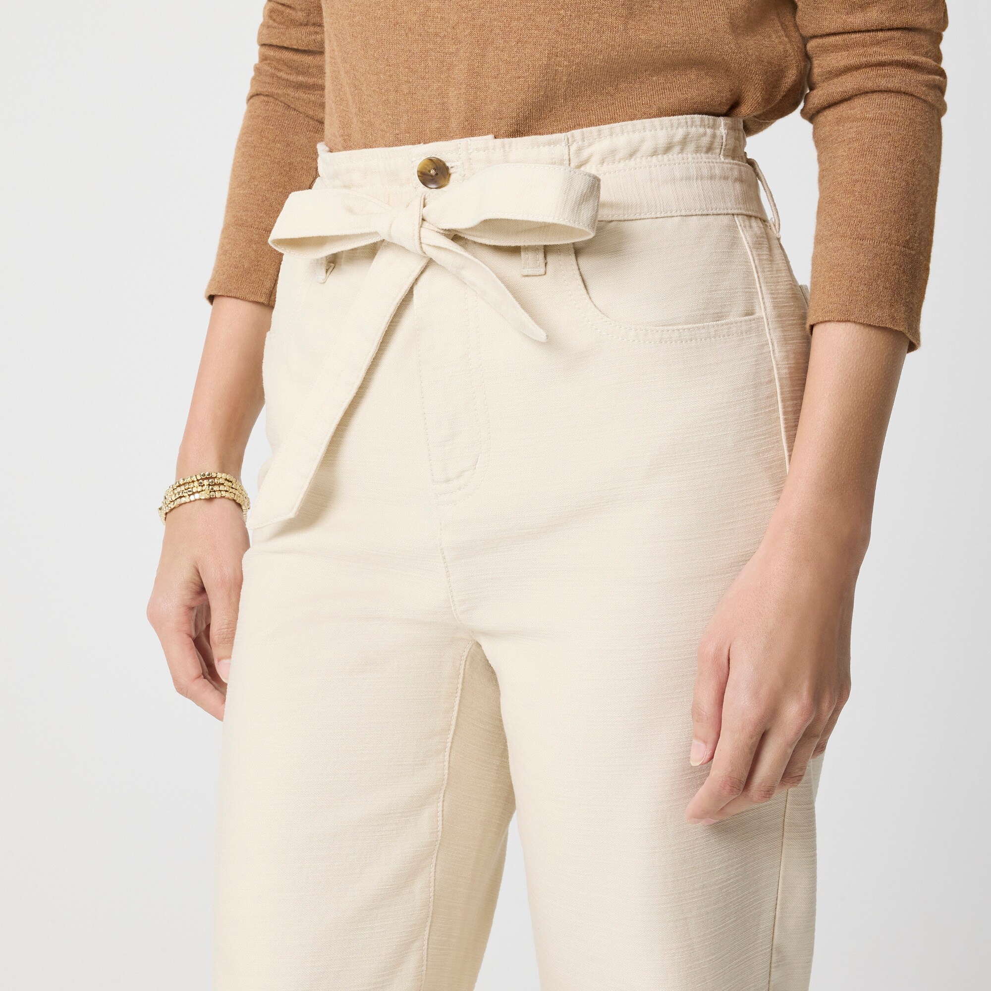 Twill paper-bag full-length pant