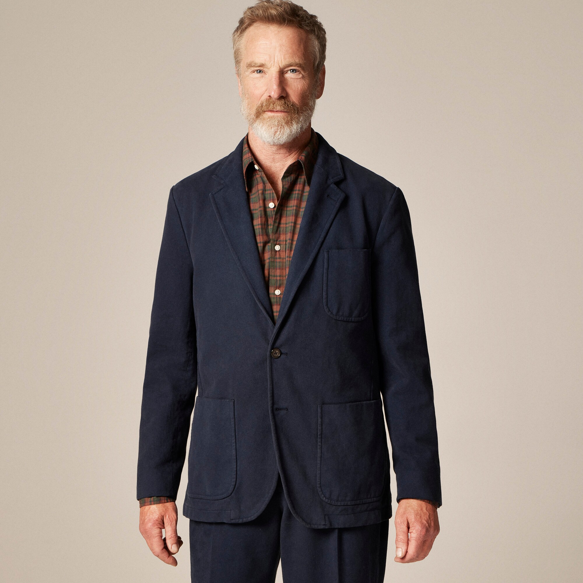 Relaxed-fit suit jacket in garment-dyed Italian cotton twill