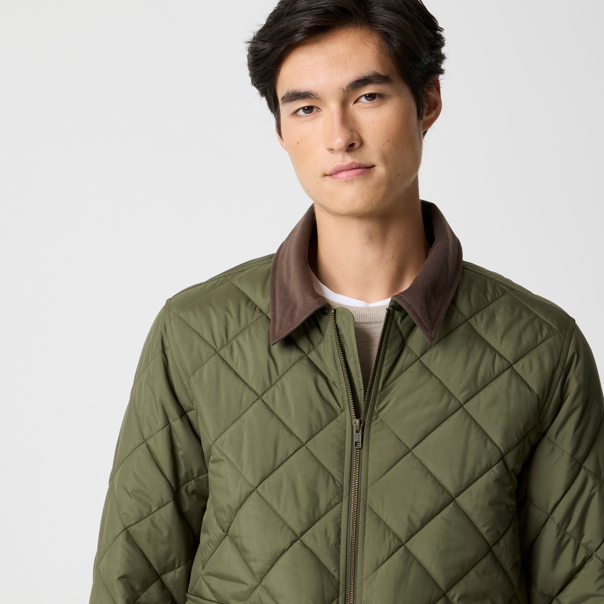 Corduroy-collar quilted jacket