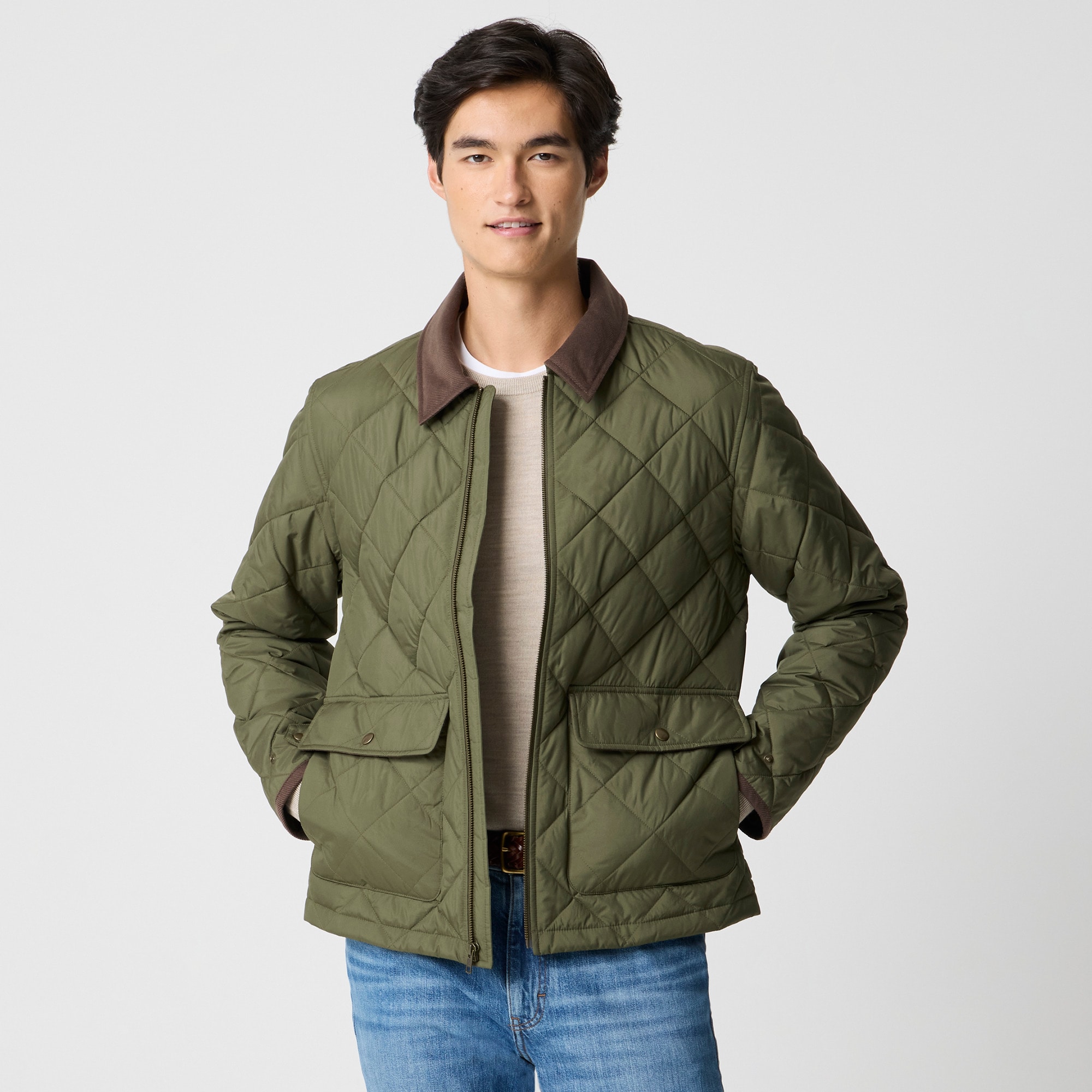 Corduroy-collar quilted jacket