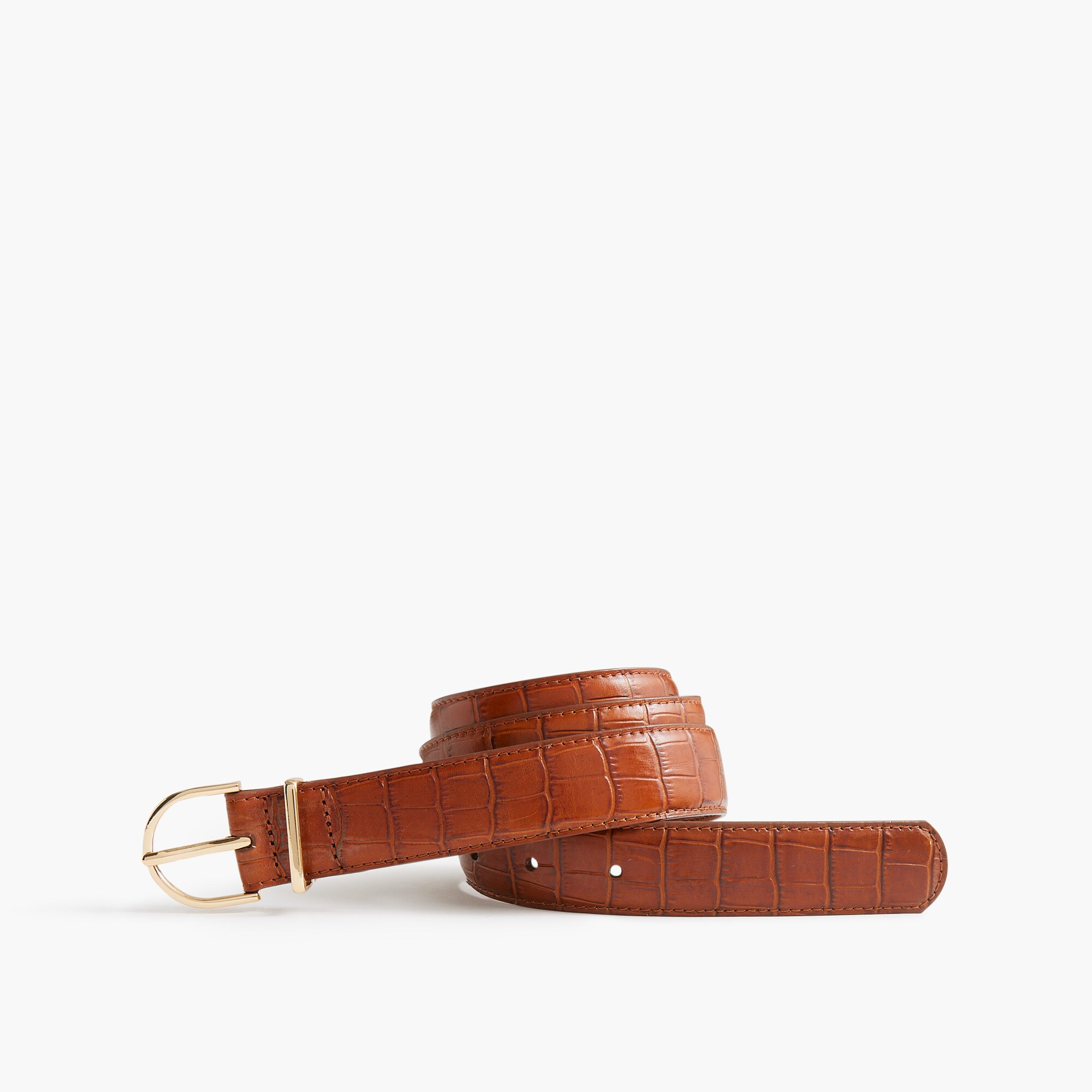 Embossed leather croc buckle belt