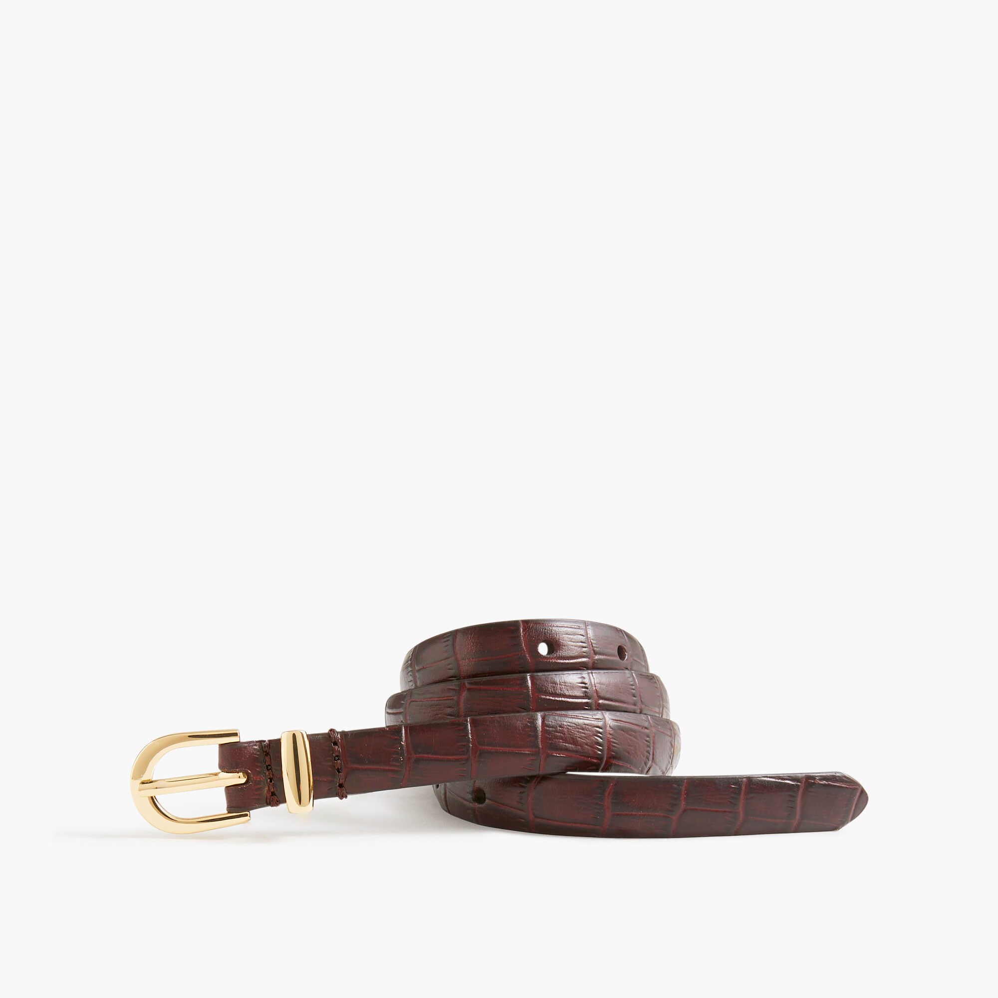 Embossed leather skinny croc belt