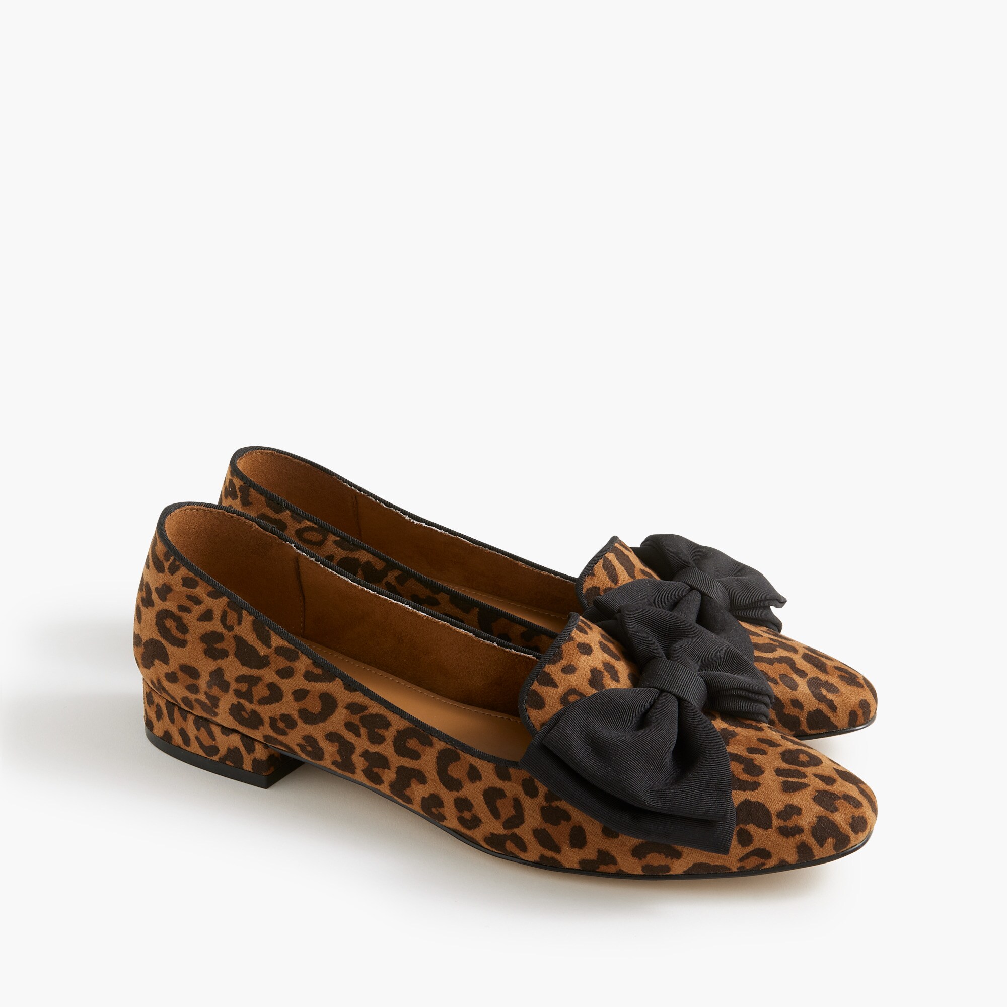 leopard-print low-heel bow loafers for women