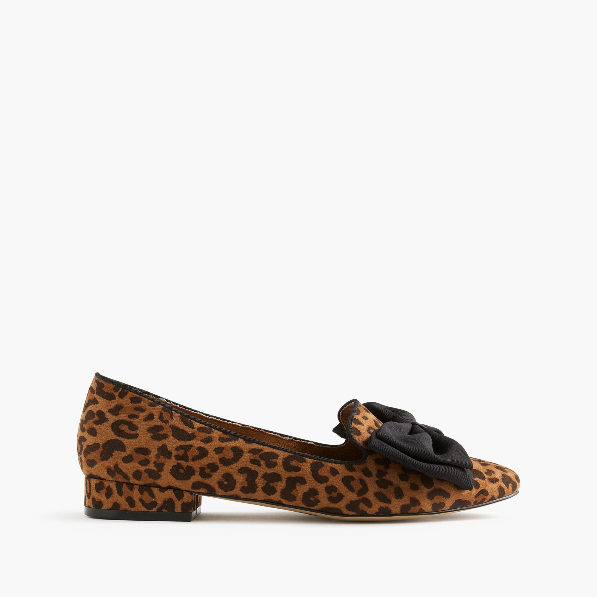 Leopard-print low-heel bow loafers