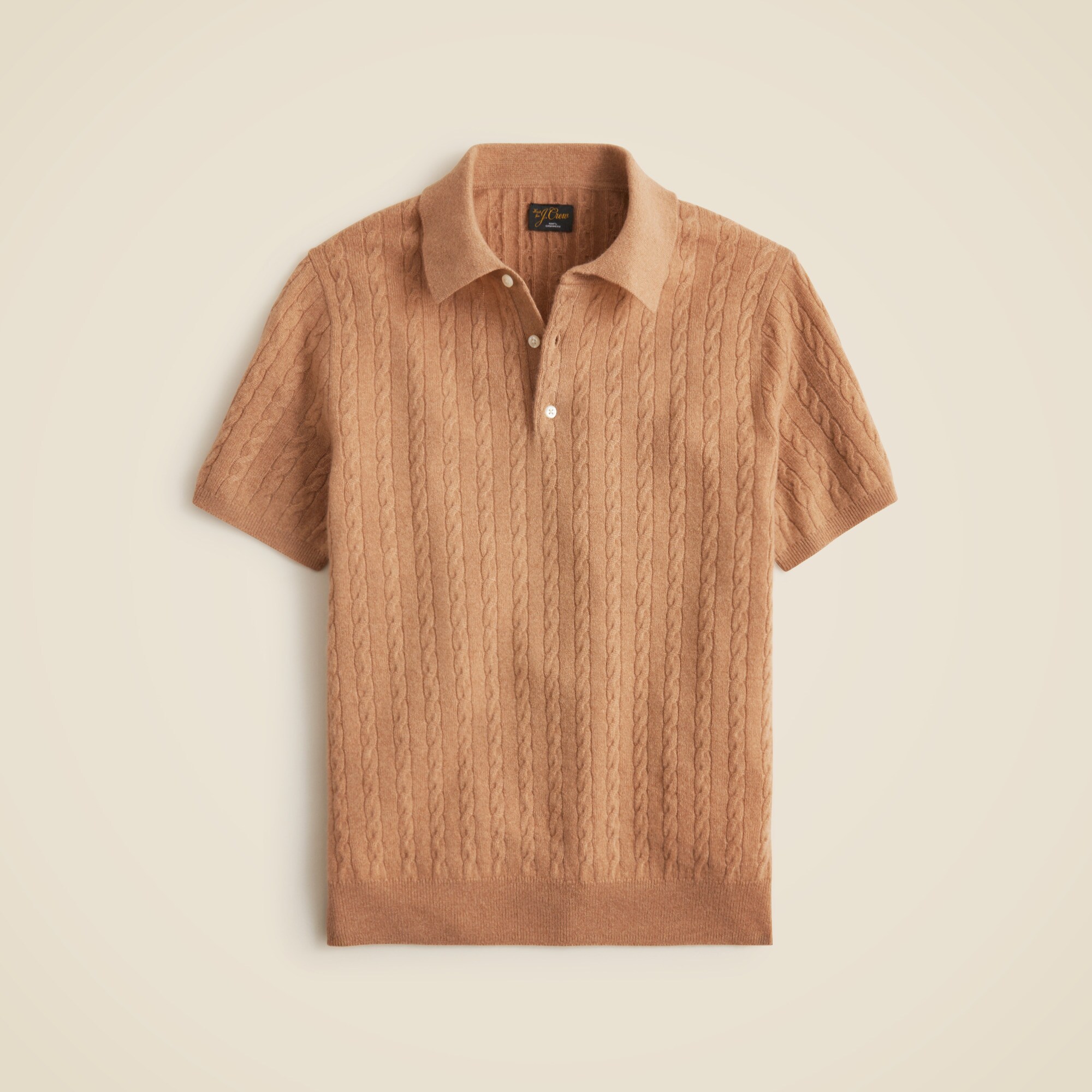 Short-sleeve cashmere cable-knit sweater-polo