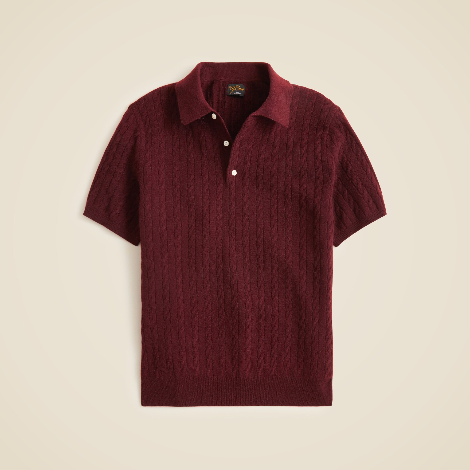 Short-sleeve cashmere cable-knit sweater-polo