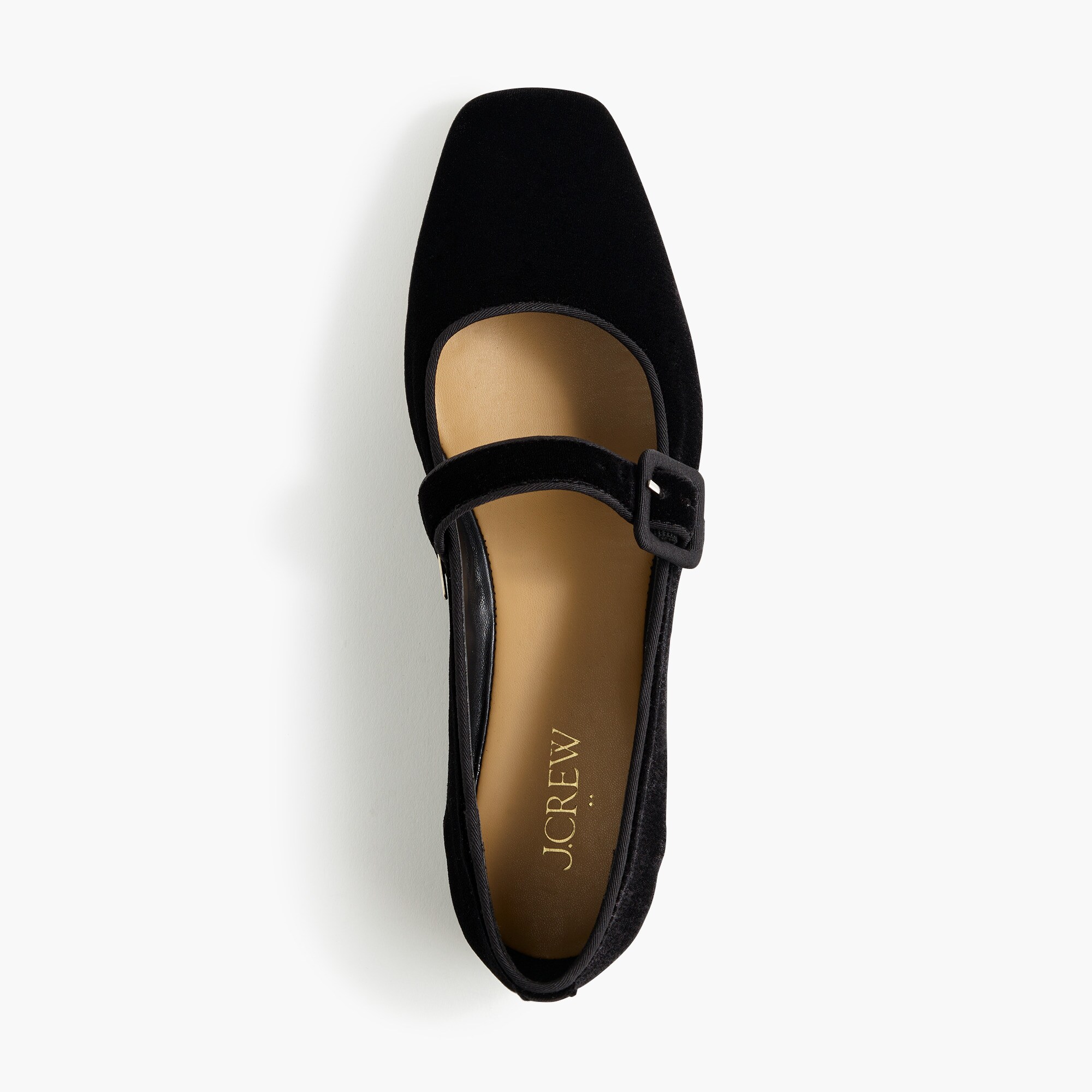 Velvety square-toe Mary Jane flats