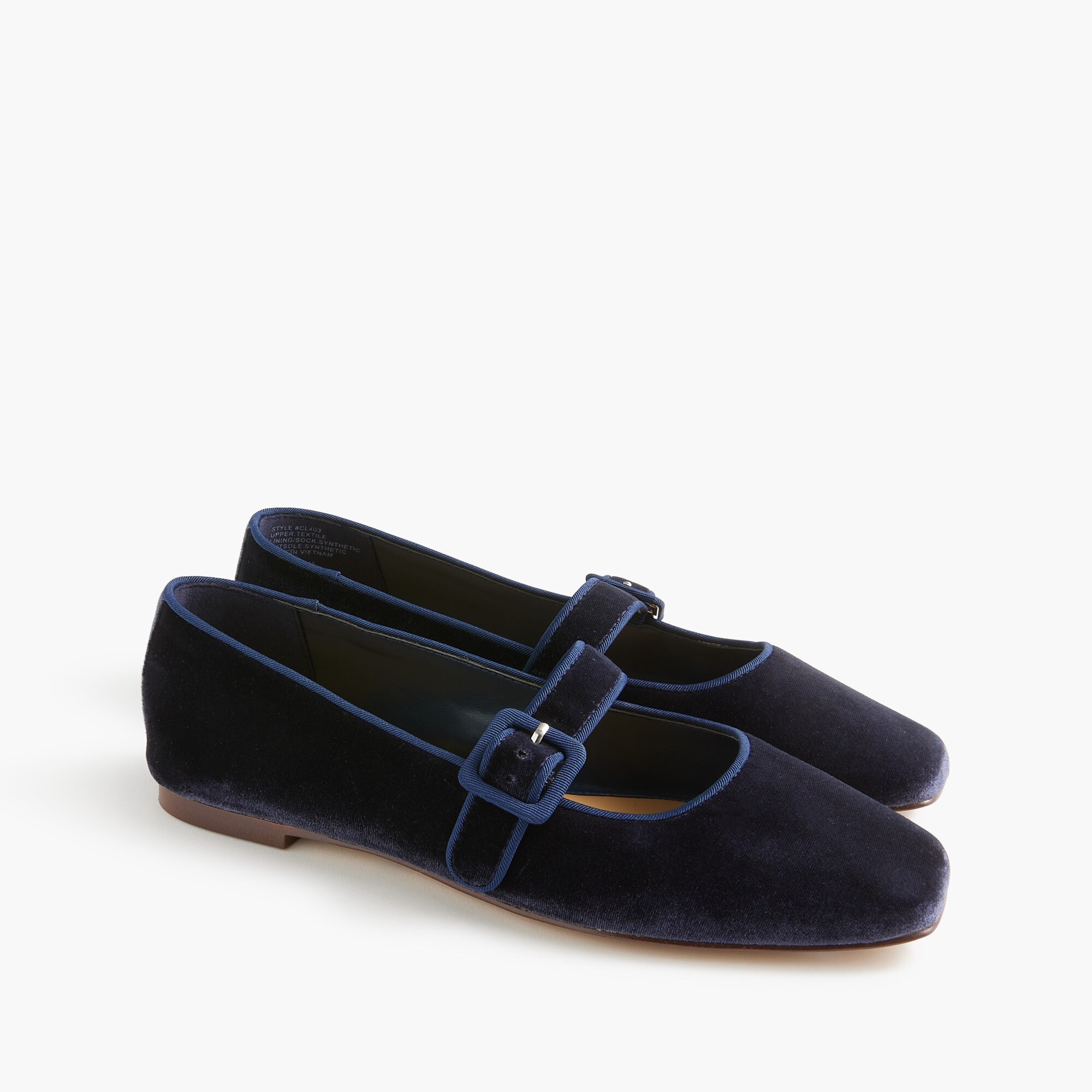 Velvety square-toe Mary Jane flats