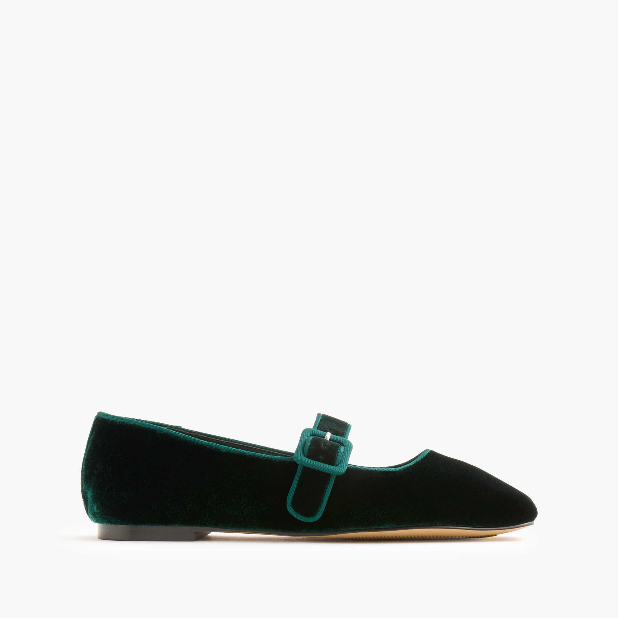 Velvety square-toe Mary Jane flats