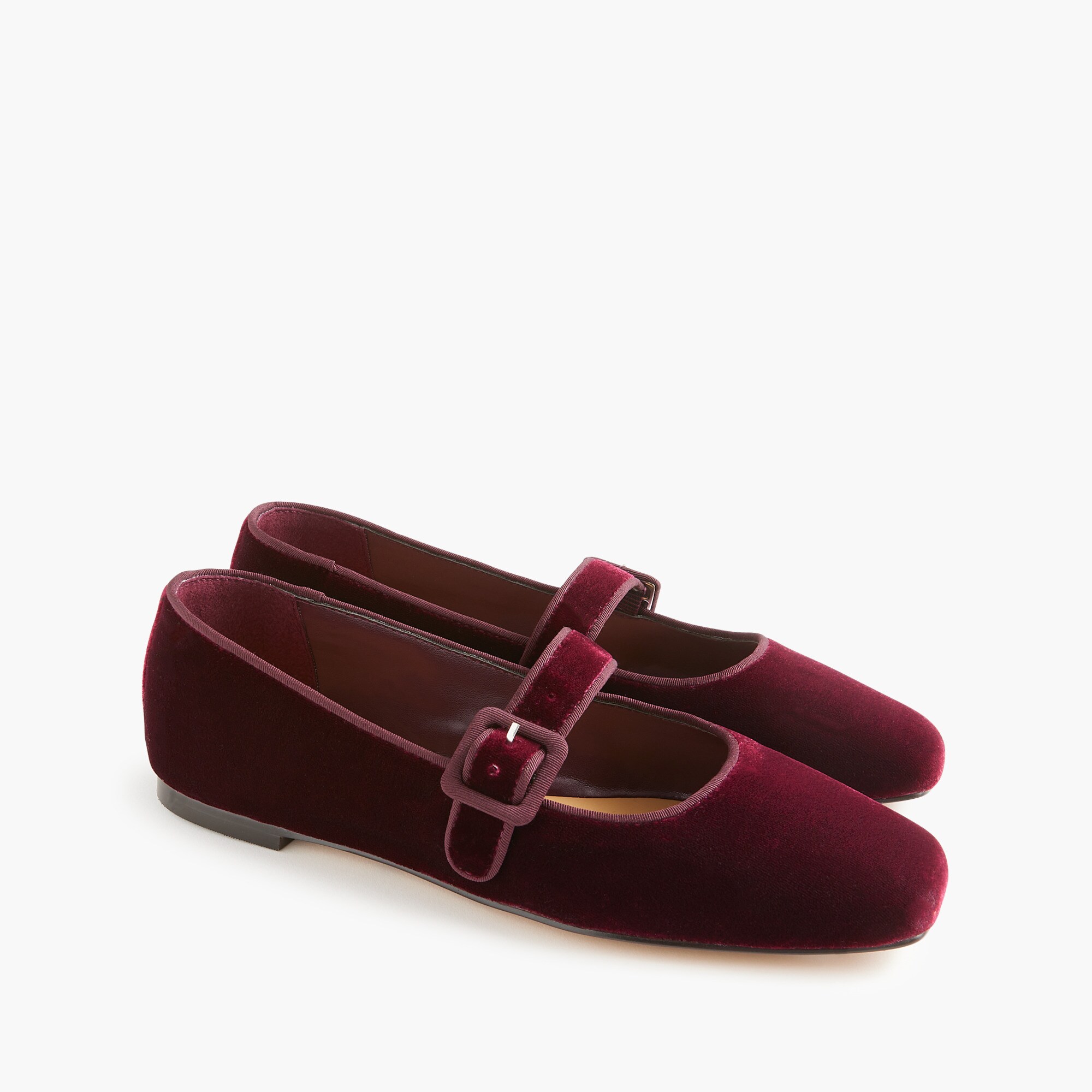  Velvety square-toe Mary Jane flats