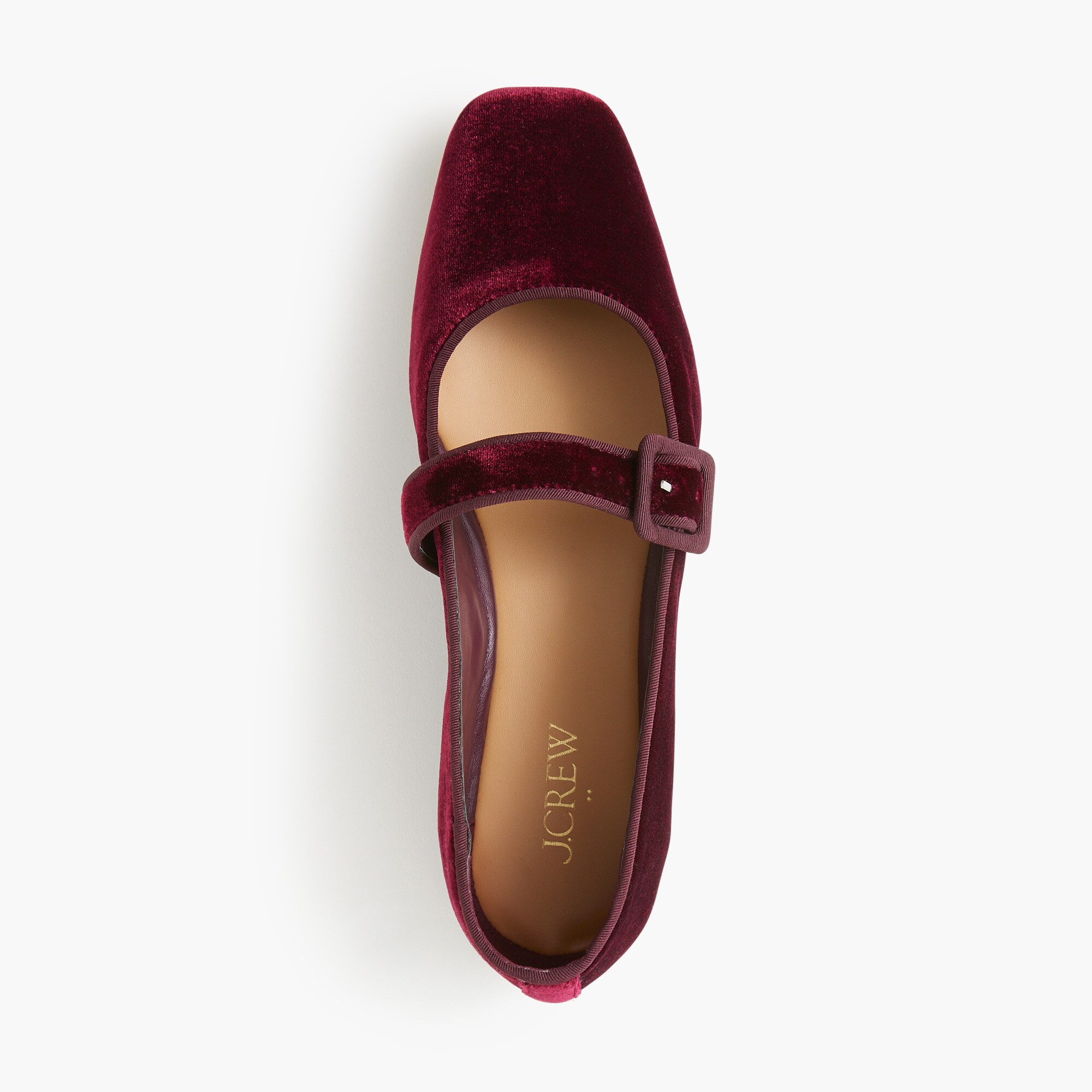 Velvety square-toe Mary Jane flats