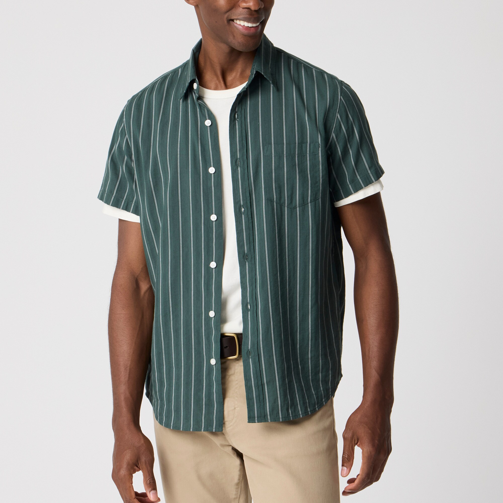 Short-sleeve Striped Dobby Shirt For Men Factory