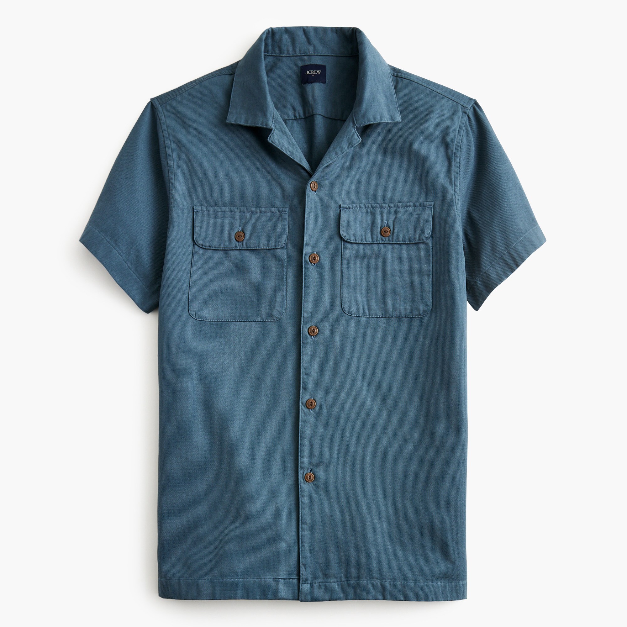 short-sleeve textured corduroy camp shirt for men