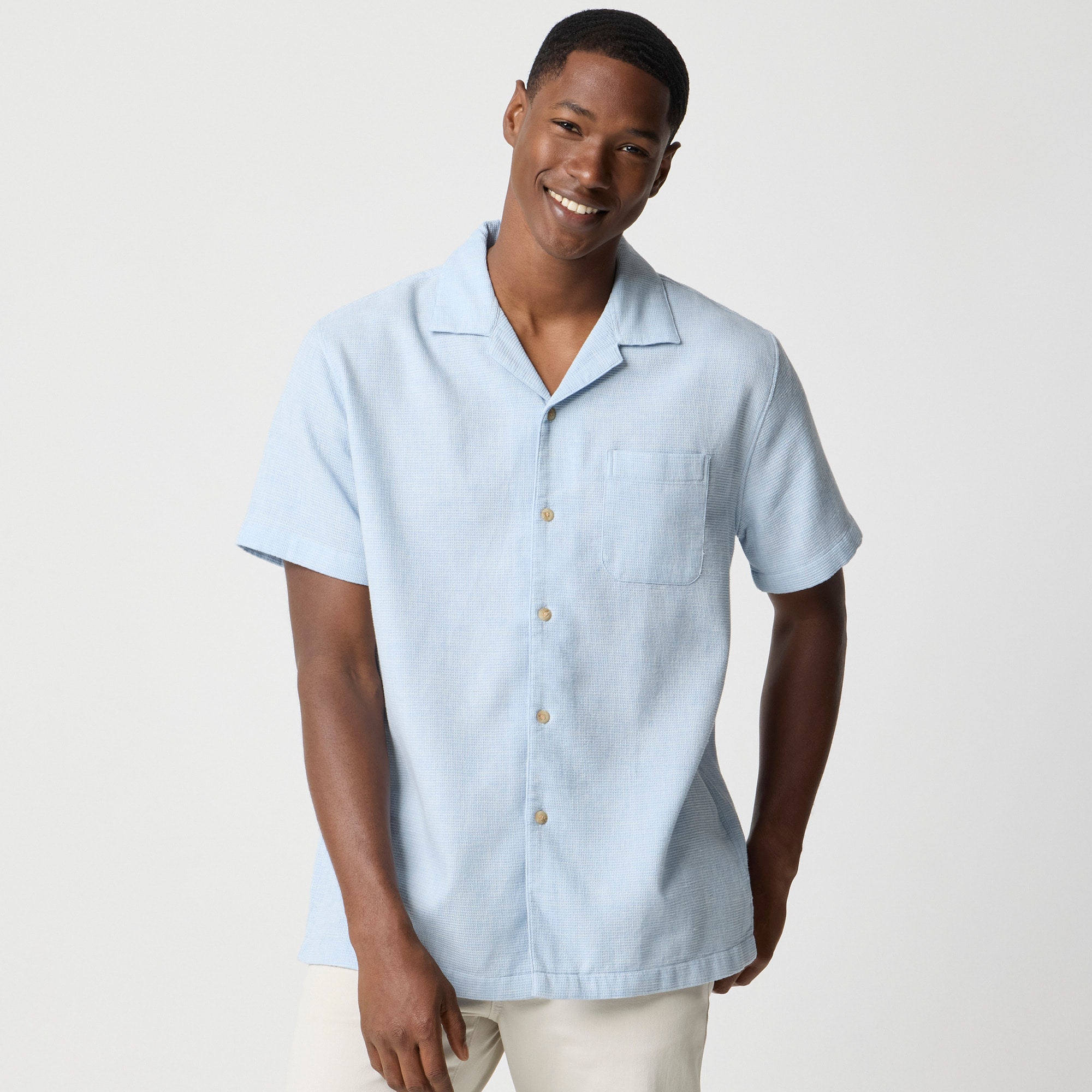 mens Short-sleeve waffle dobby camp shirt