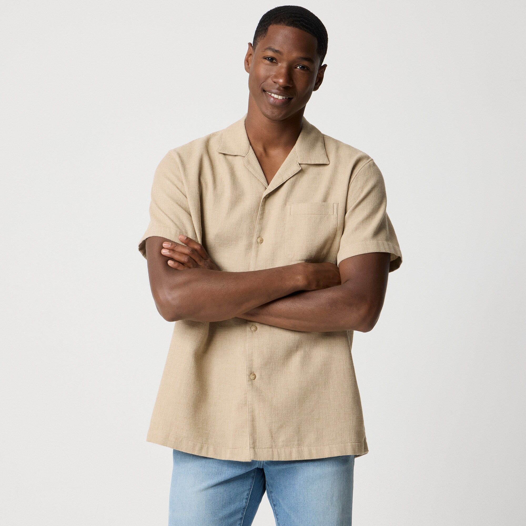 mens Short-sleeve waffle dobby camp shirt